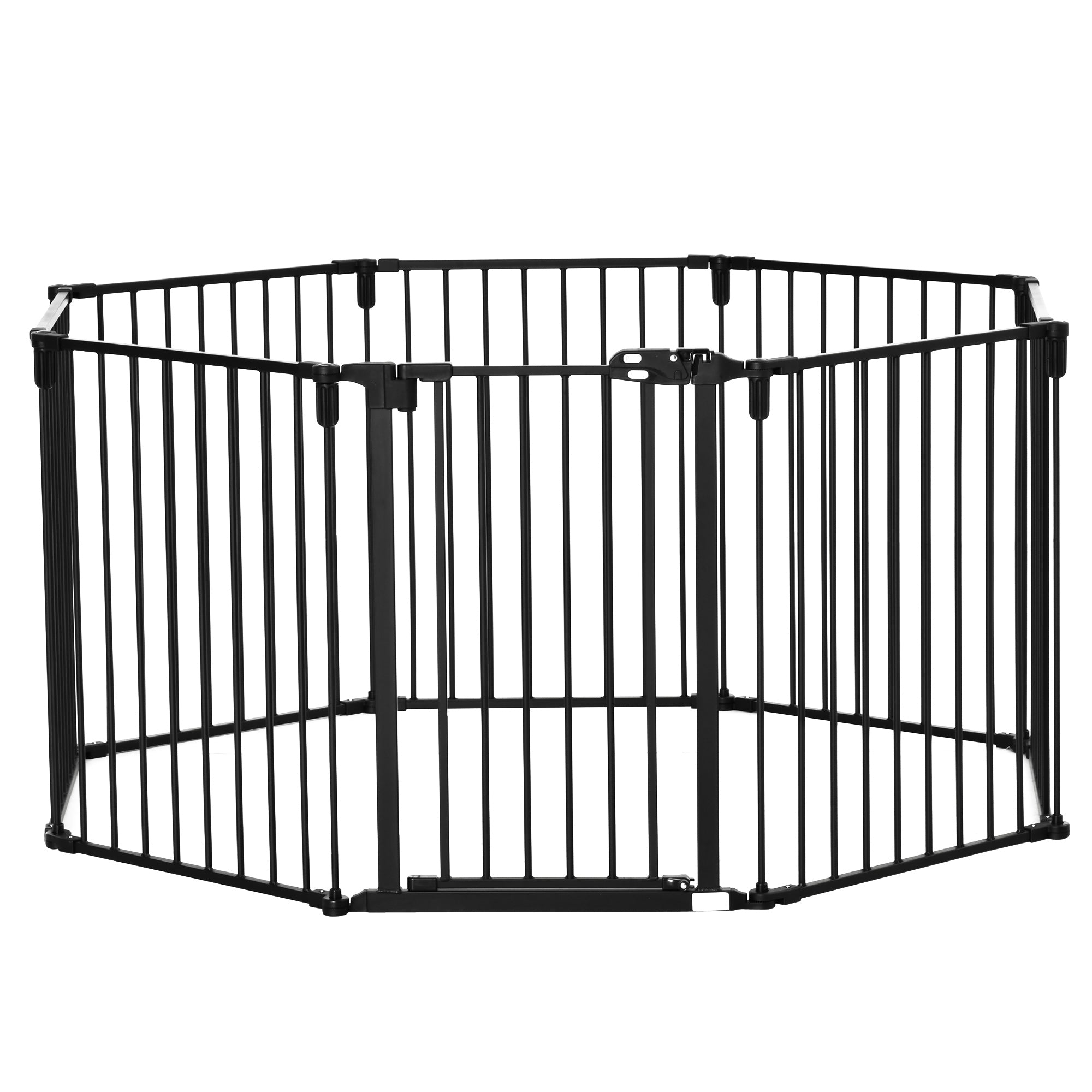 PawHut Dog Playpen DIY Adjustable, Puppy Play Pen Dog Fences Indoor with Automatically Close Lock, Pet Door for Doorway Stair, Fireplace Christmas Tree Barrier, 8-Panel, 30''H