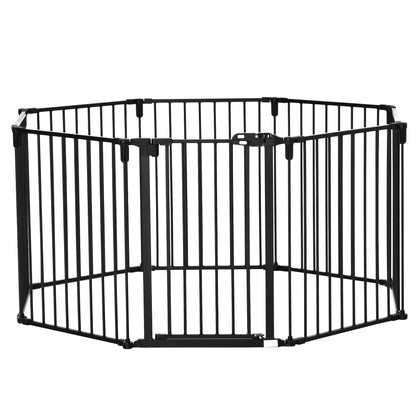 PawHut Dog Playpen DIY Adjustable, Puppy Play Pen Dog Fences Indoor with Automatically Close Lock, Pet Door for Doorway Stair, Fireplace Christmas Tree Barrier, 8-Panel, 30''H