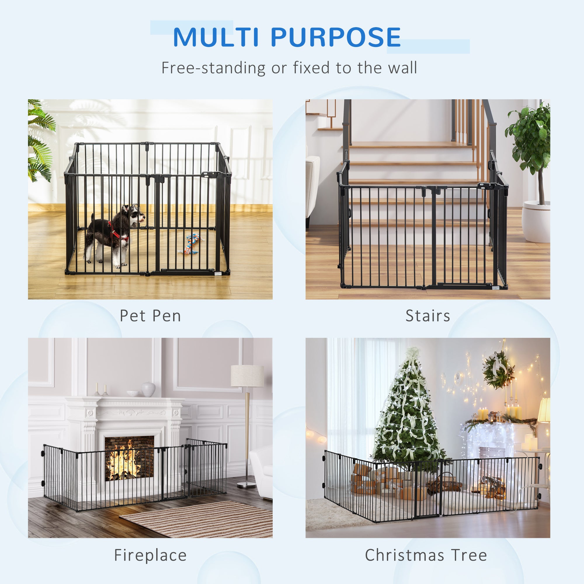 PawHut Dog Playpen DIY Adjustable, Puppy Play Pen Dog Fences Indoor with Automatically Close Lock, Pet Door for Doorway Stair, Fireplace Christmas Tree Barrier, 8-Panel, 30''H