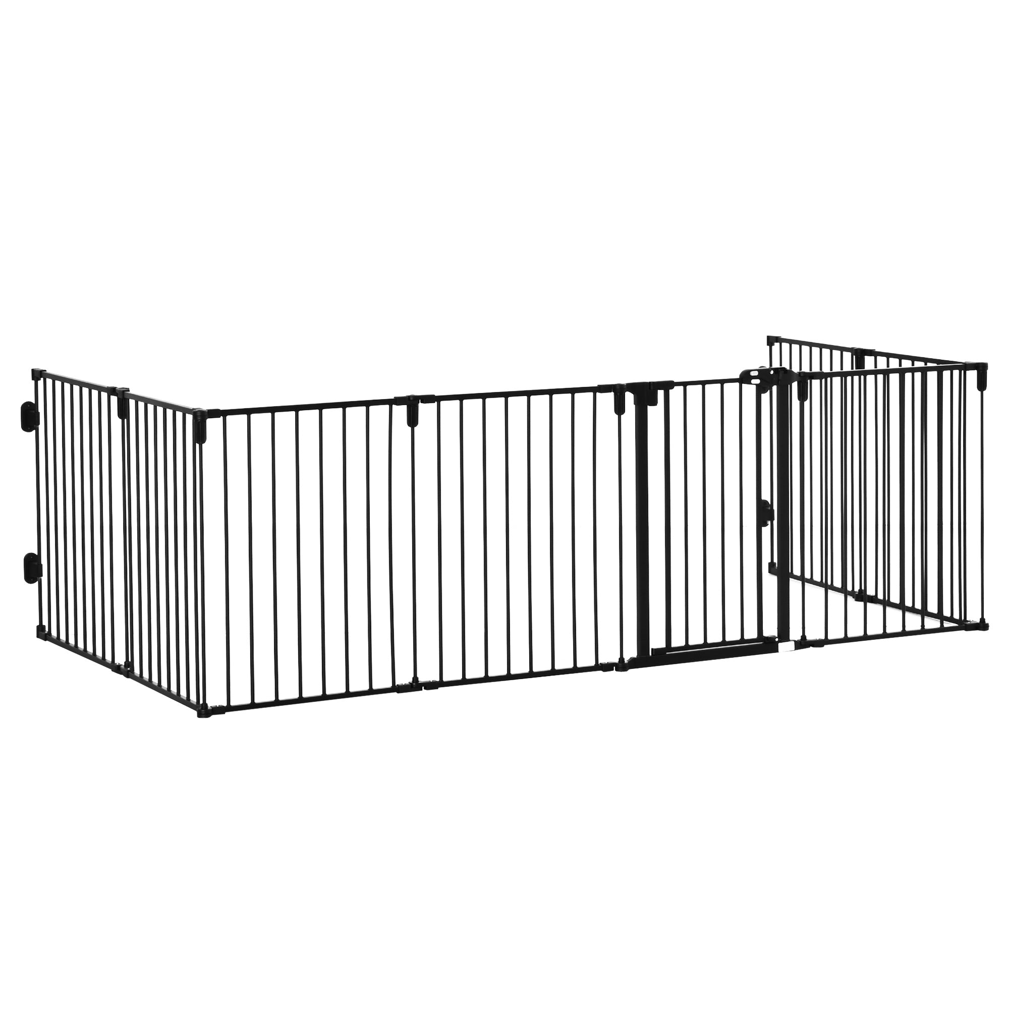 PawHut Dog Playpen DIY Adjustable, Puppy Play Pen Dog Fences Indoor with Automatically Close Lock, Pet Door for Doorway Stair, Fireplace Christmas Tree Barrier, 8-Panel, 30''H