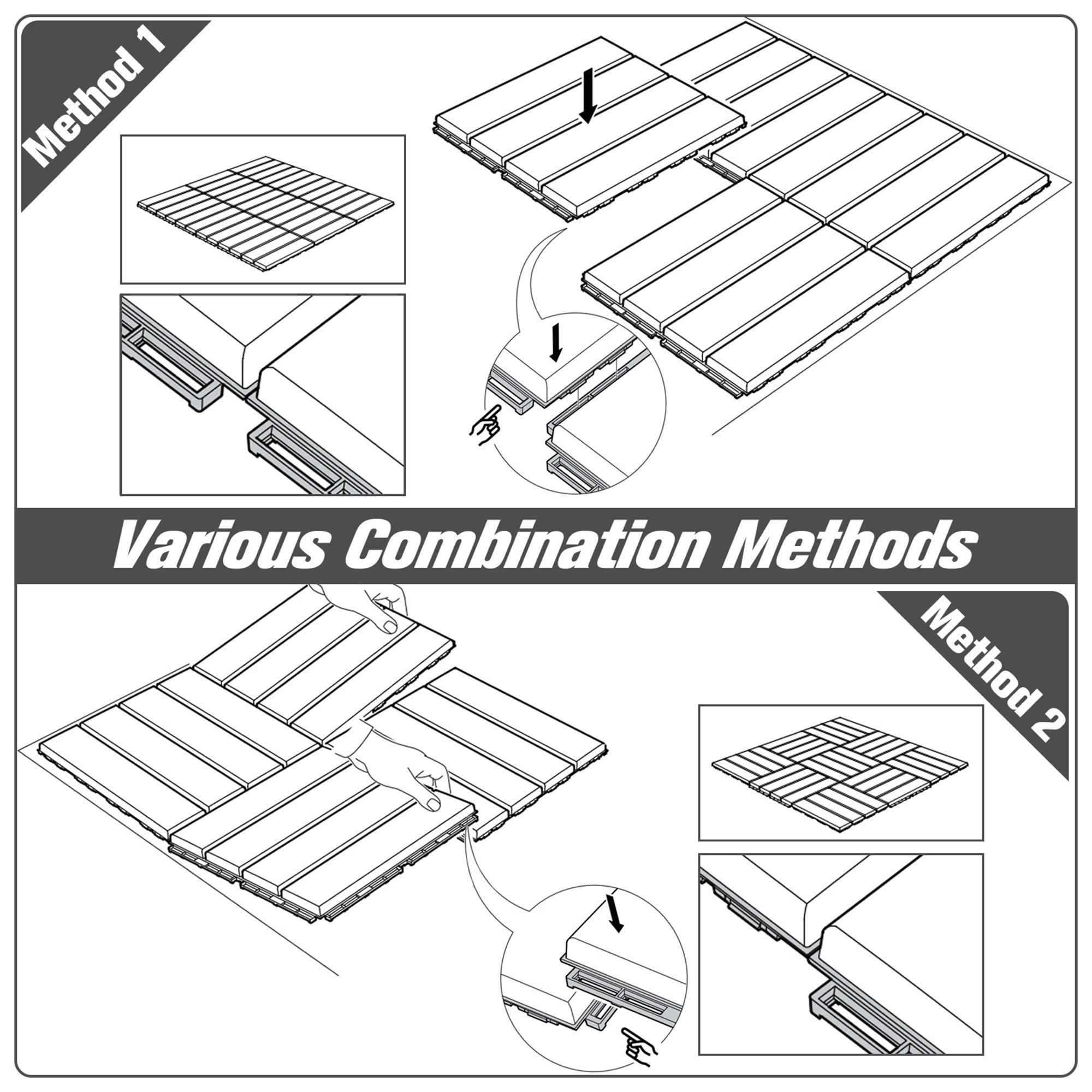 Outsunny 9 Pcs PP Interlocking Composite Deck Tile, 12