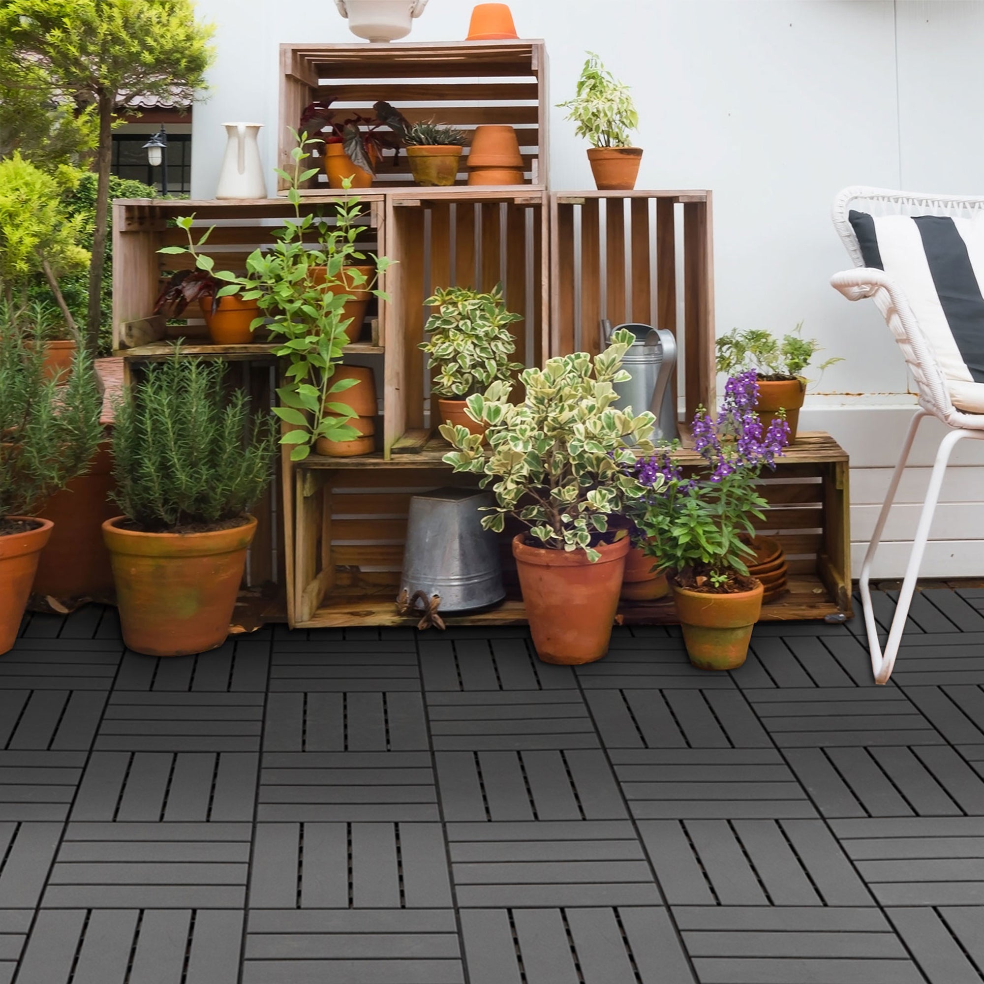 Outsunny 9 Pcs PP Interlocking Composite Deck Tile, 12