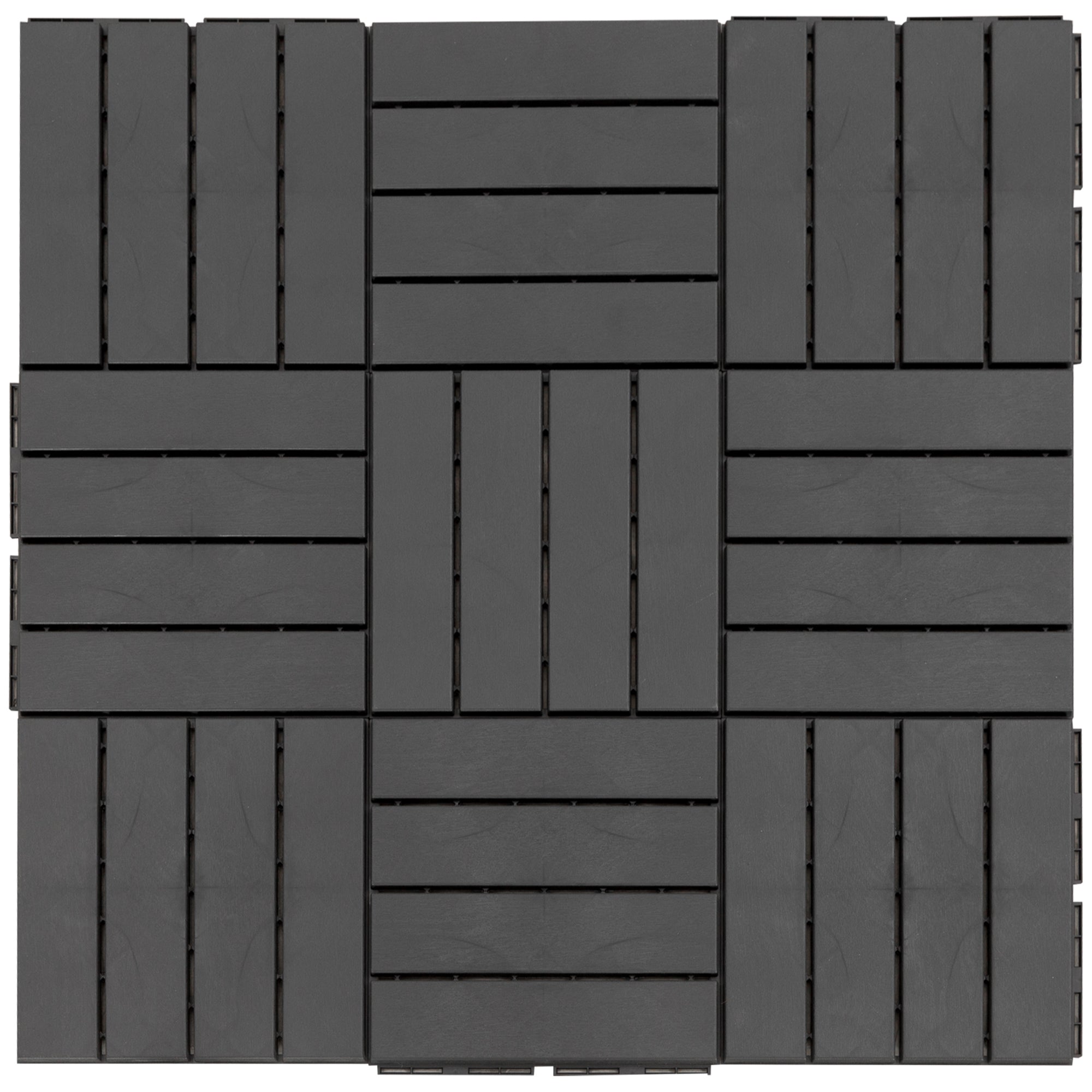 Outsunny 9 Pcs PP Interlocking Composite Deck Tile, 12" x 12" Outdoor Flooring Tiles for Indoor and Outdoor Use, Tools Free Assembly, Black