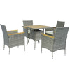 Outsunny 5 Pieces Rattan Patio Dining Set for 4, Patio Table and Chairs with 50mm Umbrella Hole and Cushions, Wicker Outdoor Dining Set for Garden, Backyard, Poolside, Teak