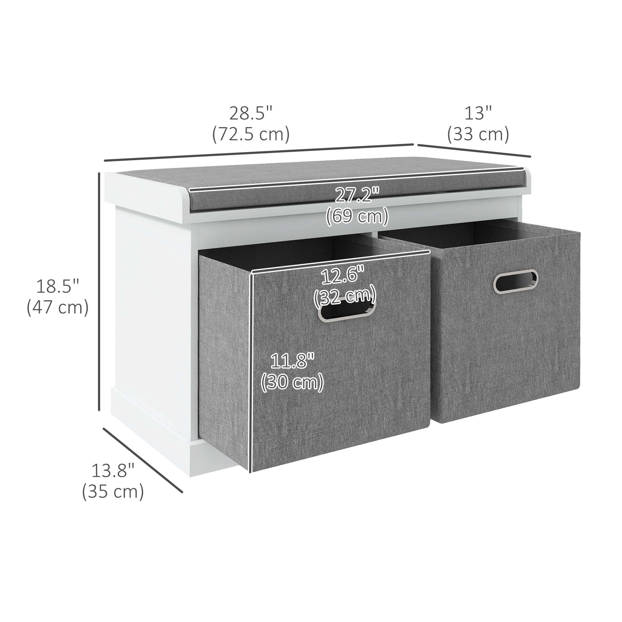 HOMCOM Shoe Bench with Seat, Entryway Bench with Cushion and 2 Fabric Drawers, Shoe Storage Bench for Hallway, Living Room, White