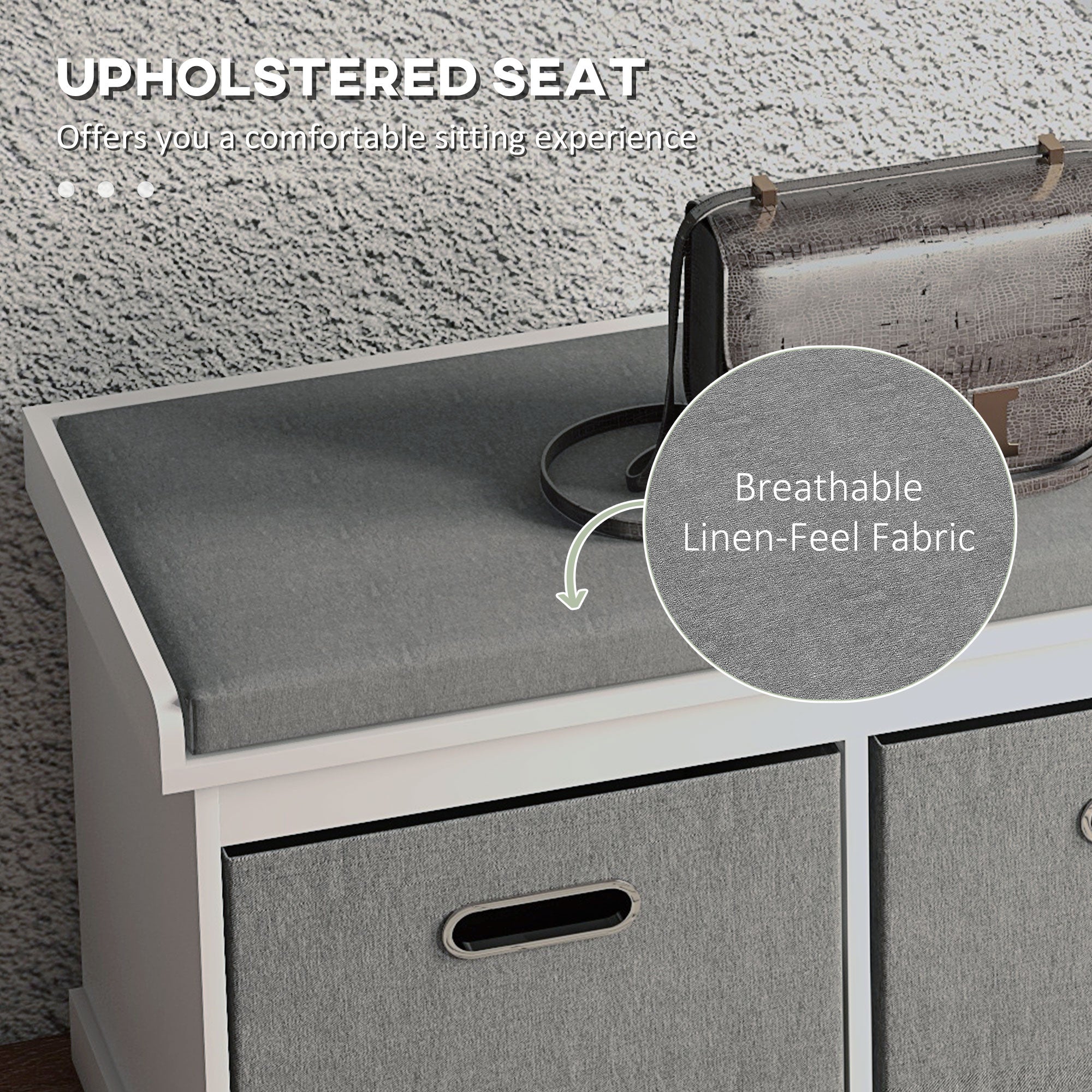 HOMCOM Shoe Bench with Seat, Entryway Bench with Cushion and 2 Fabric Drawers, Shoe Storage Bench for Hallway, Living Room, White