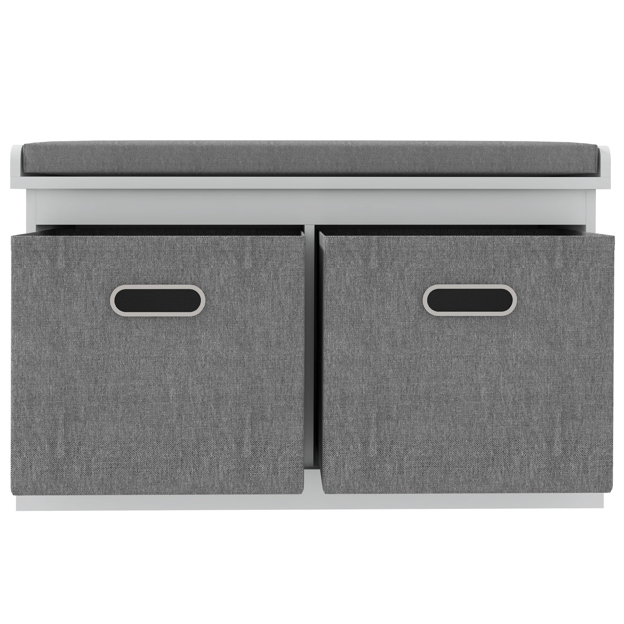 HOMCOM Shoe Bench with Seat, Entryway Bench with Cushion and 2 Fabric Drawers, Shoe Storage Bench for Hallway, Living Room, White