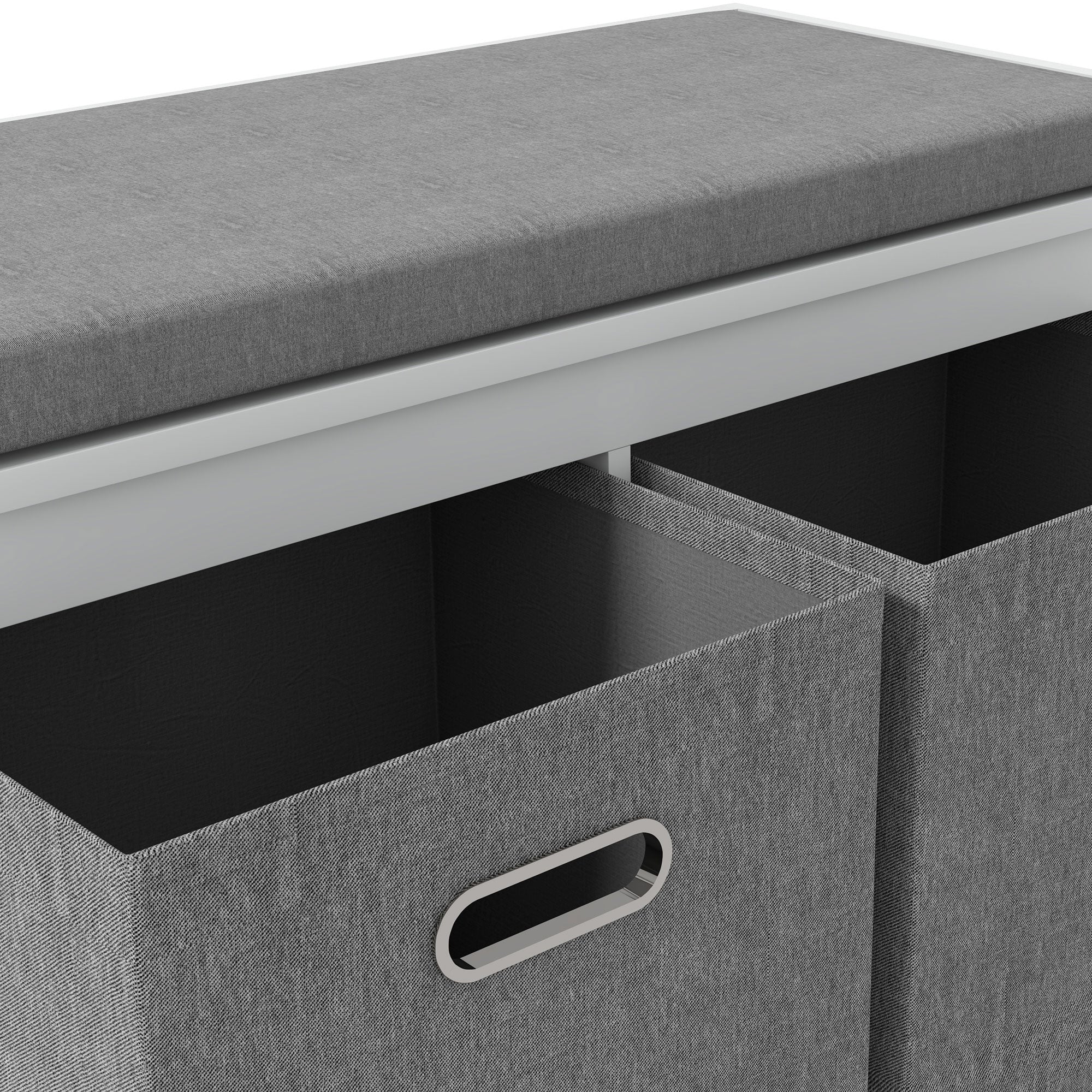 HOMCOM Shoe Bench with Seat, Entryway Bench with Cushion and 2 Fabric Drawers, Shoe Storage Bench for Hallway, Living Room, White