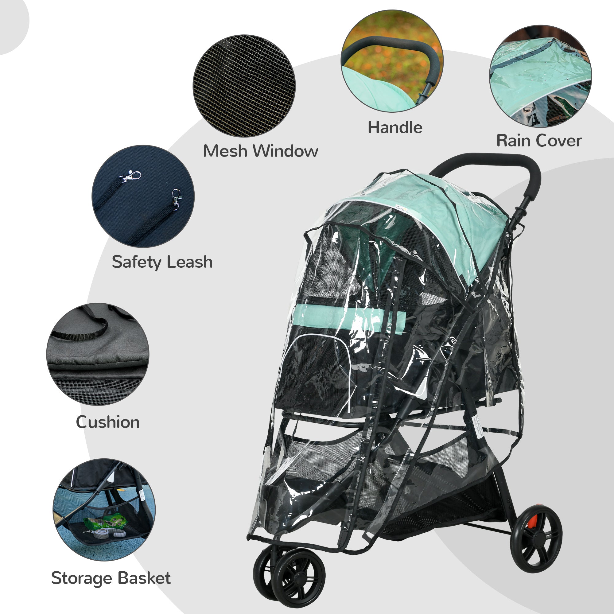 PawHut Dog Pram with Rain Cover Pet Stroller, Foldable Dog Pushchair for Small and Miniature Dogs, Cats - Green