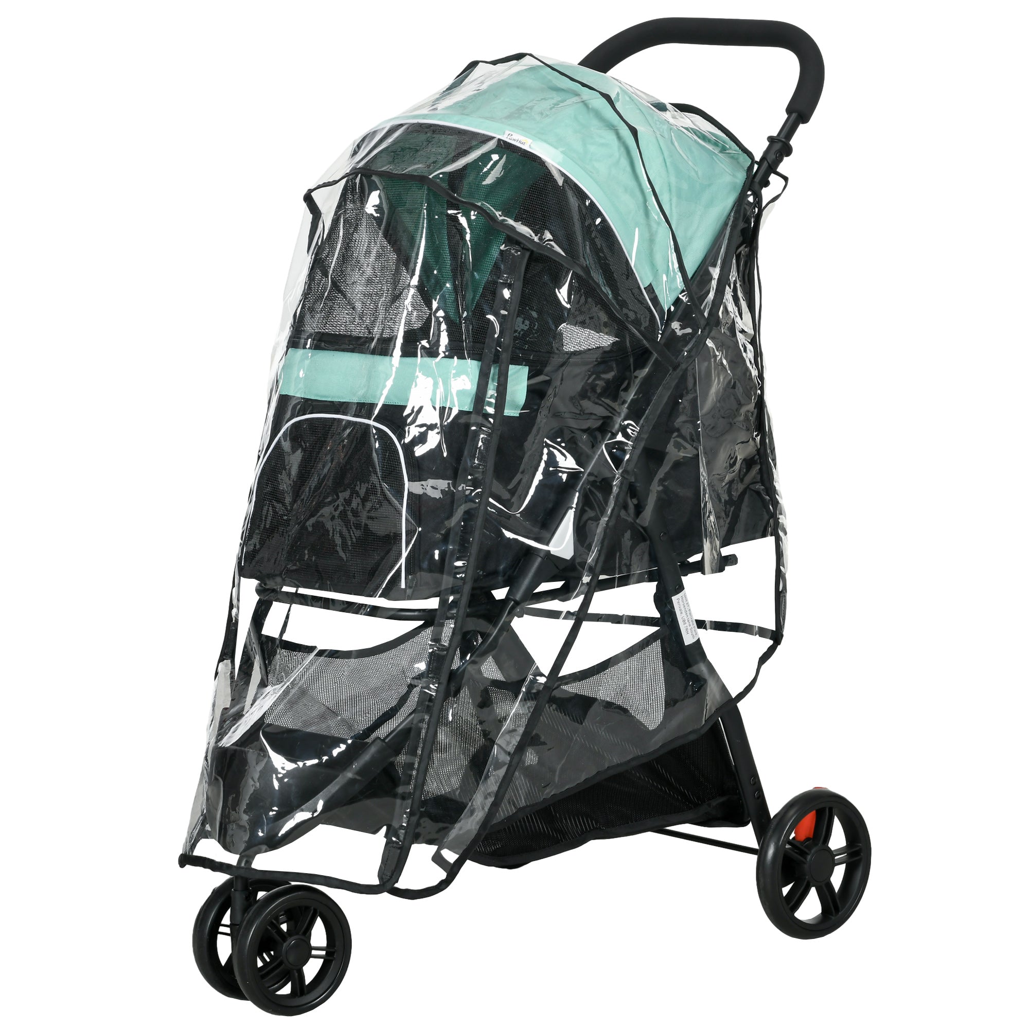 PawHut Dog Pram with Rain Cover Pet Stroller, Foldable Dog Pushchair for Small and Miniature Dogs, Cats - Green