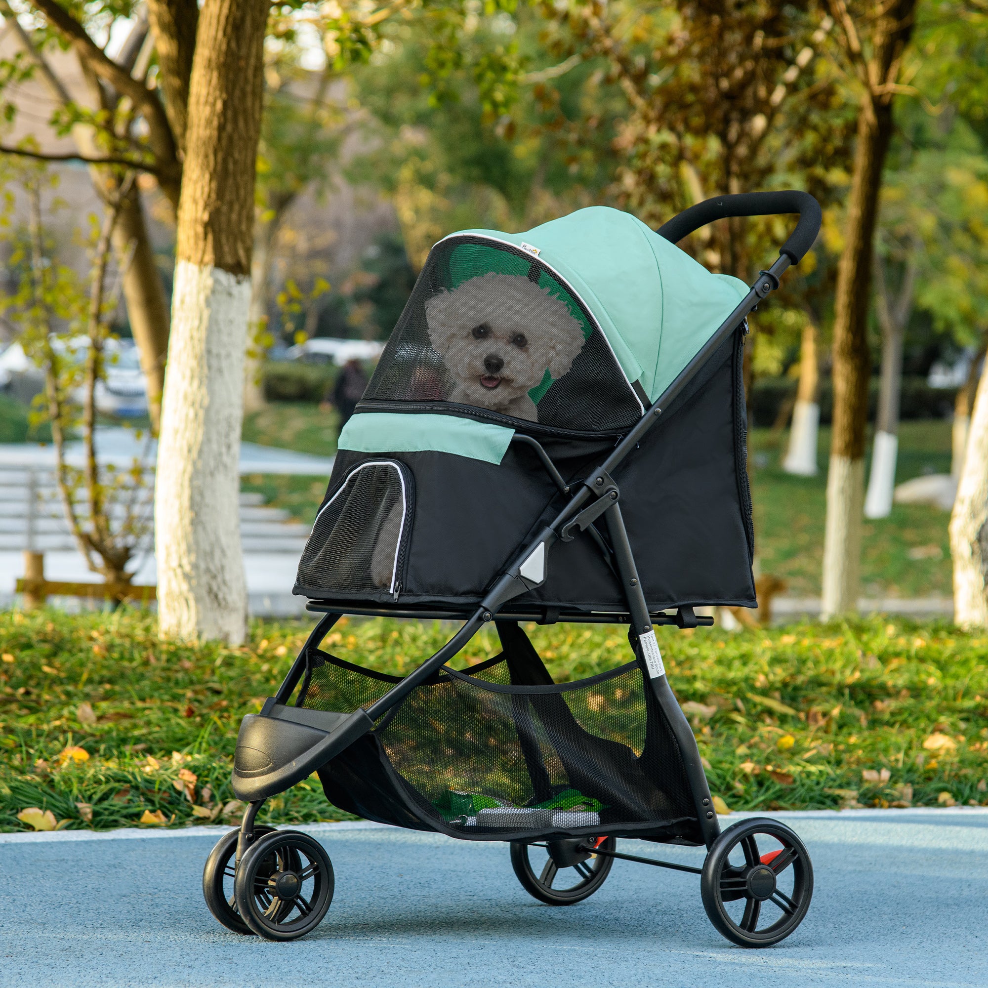 PawHut Dog Pram with Rain Cover Pet Stroller, Foldable Dog Pushchair for Small and Miniature Dogs, Cats - Green