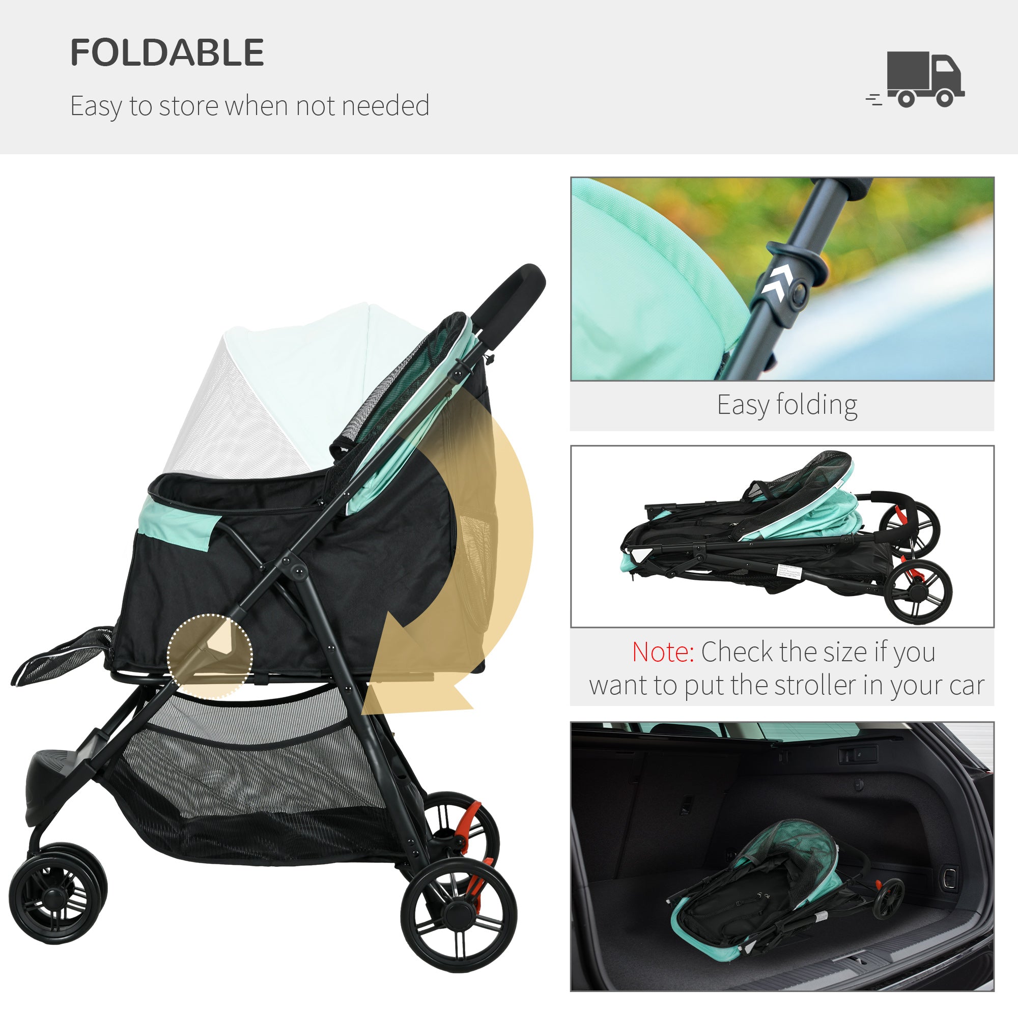 PawHut Dog Pram with Rain Cover Pet Stroller, Foldable Dog Pushchair for Small and Miniature Dogs, Cats - Green