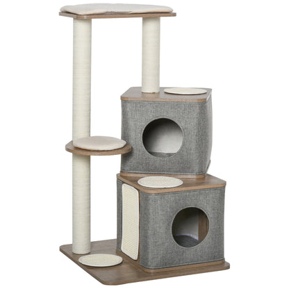 PawHut 44" H Feline Cat Tower Tree House with Sisal Scratching Posts, Soft Relaxing Cushions, & Many Perches/Condos