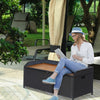 Outsunny Patio Wicker Storage Bench Box, Outdoor Garden PE Rattan Pool Storage Deck Bin Box w/ Natural Wood Top, Lid, Ideal for Storing Tools, Accessories and Toys, Coffee