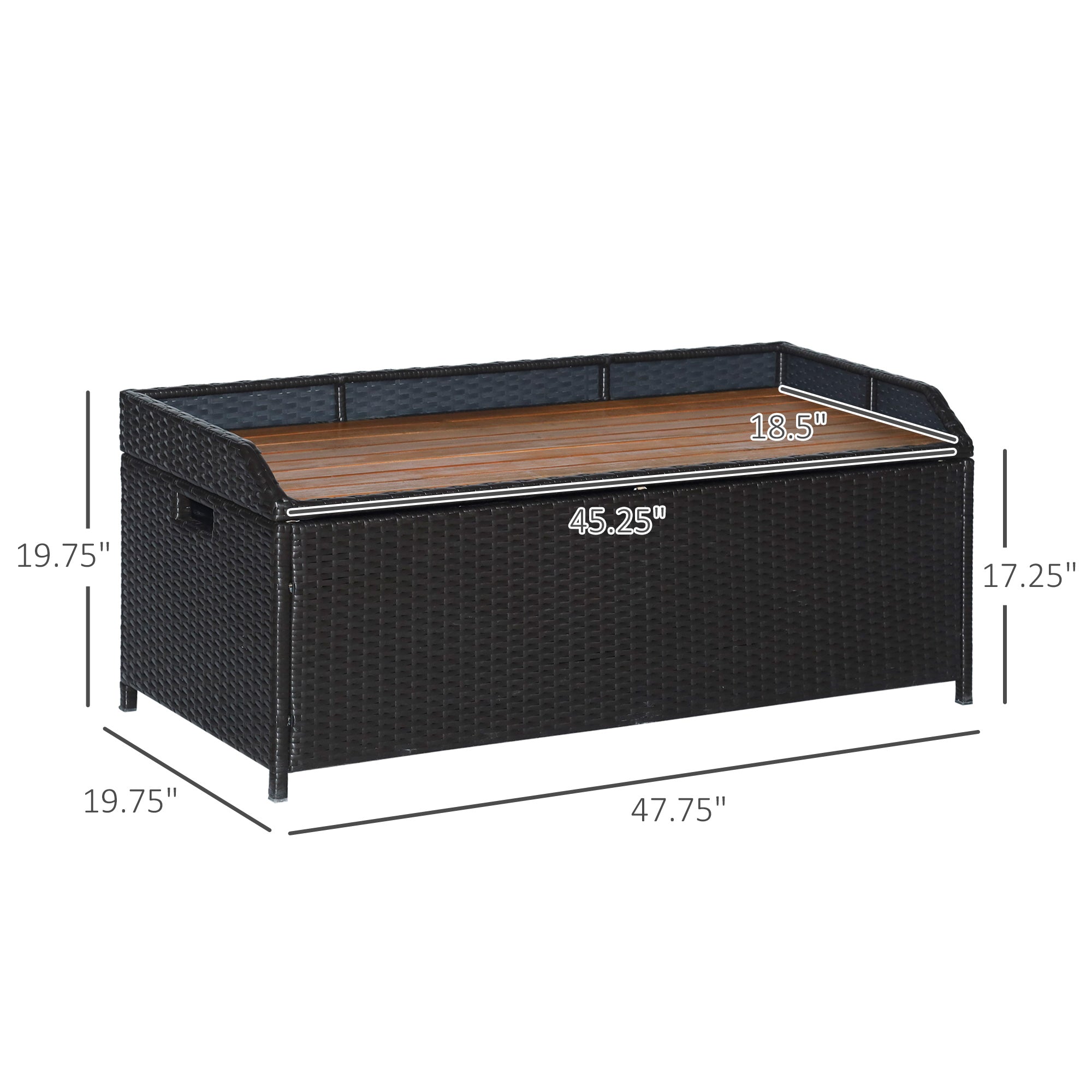 Outsunny Patio Wicker Storage Bench Box, Outdoor Garden PE Rattan Pool Storage Deck Bin Box w/ Natural Wood Top, Lid, Ideal for Storing Tools, Accessories and Toys, Coffee