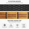Outsunny Patio Wicker Storage Bench Box, Outdoor Garden PE Rattan Pool Storage Deck Bin Box w/ Natural Wood Top, Lid, Ideal for Storing Tools, Accessories and Toys, Coffee