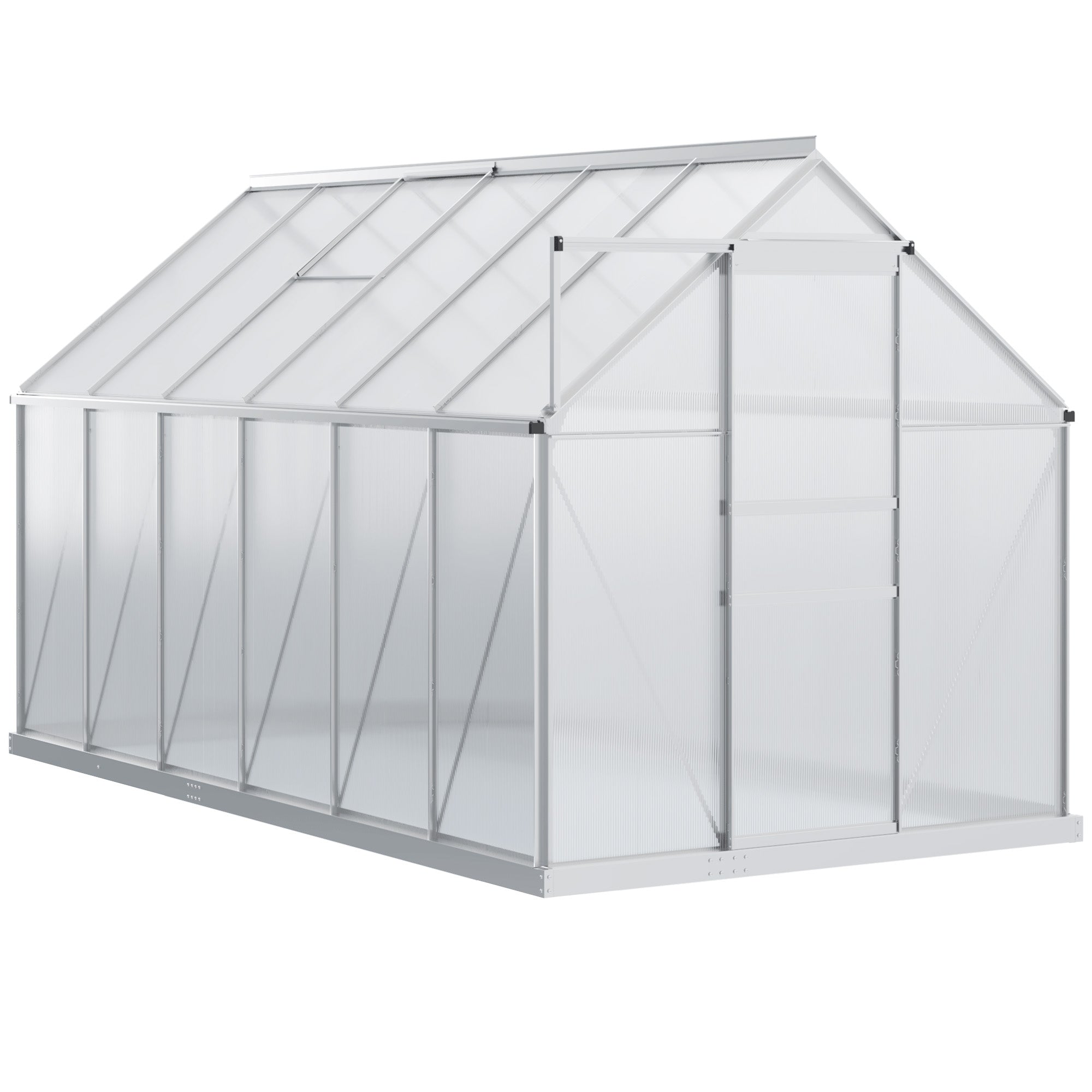 Outsunny 6' x 12' x 6.5' Polycarbonate Greenhouse, Walk-in Green House with Adjustable Roof Vent, Galvanized Base, Sliding Door and Rain Gutter for Outdoor, Garden, Backyard, Clear