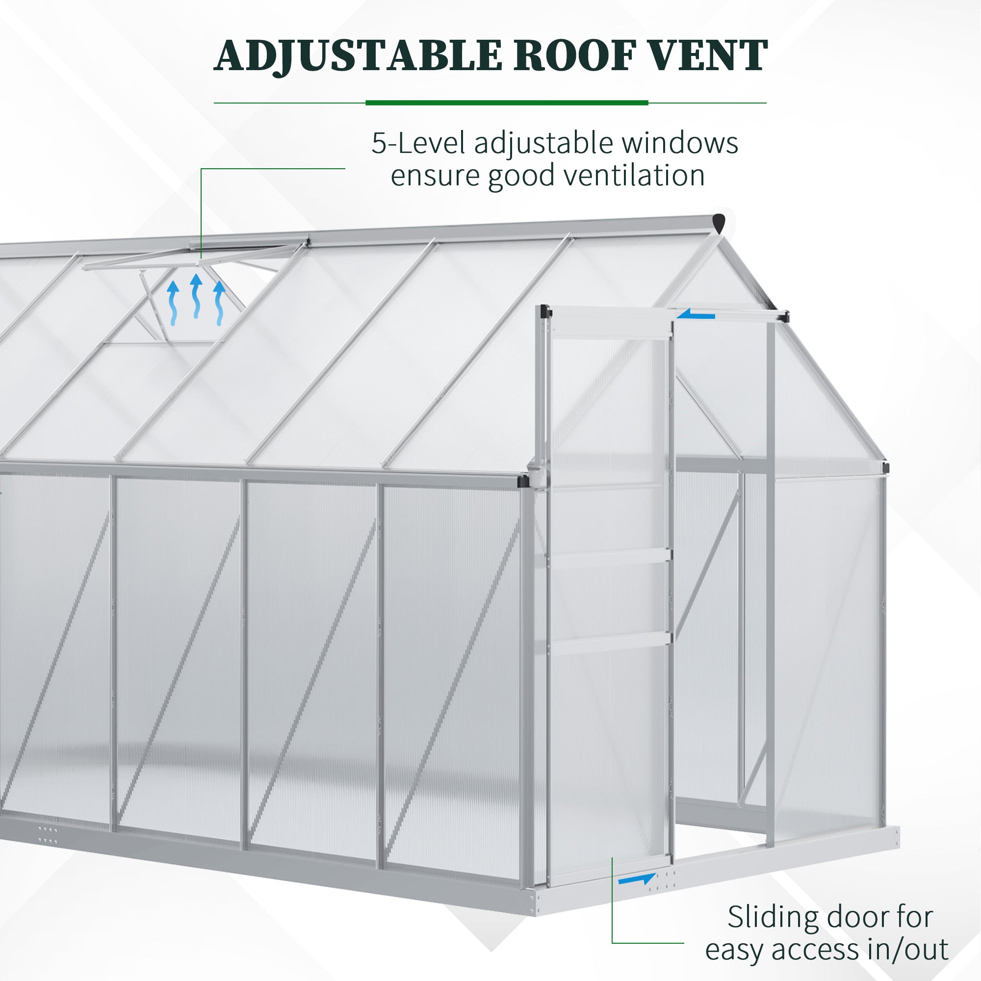 Outsunny 6' x 12' x 6.5' Polycarbonate Greenhouse, Walk-in Green House with Adjustable Roof Vent, Galvanized Base, Sliding Door and Rain Gutter for Outdoor, Garden, Backyard, Clear