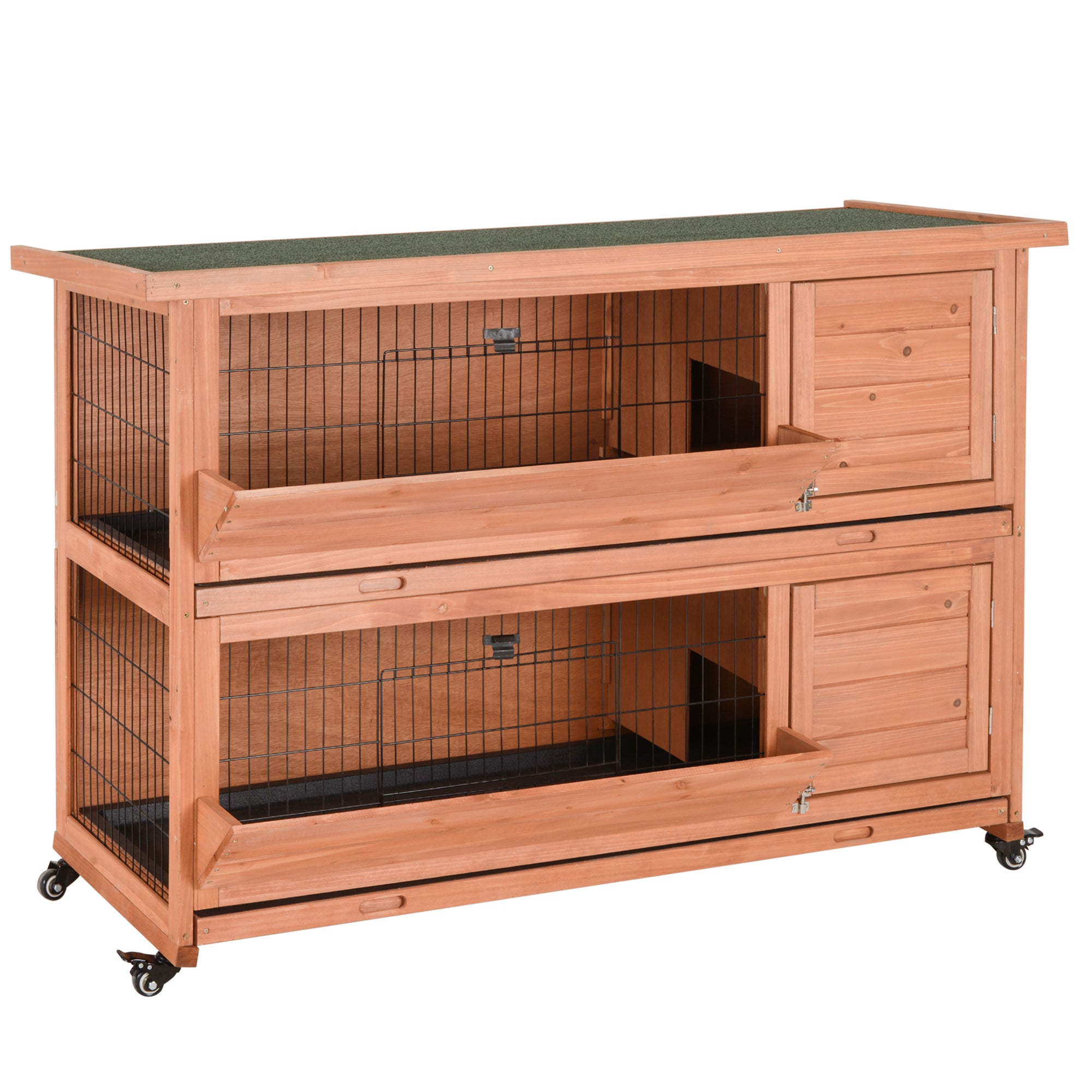 PawHut Outdoor Rabbit Hutch with Wheels, Quick on-the-Go Feeding, Wooden Rabbit Cage, Waterproof, Medium