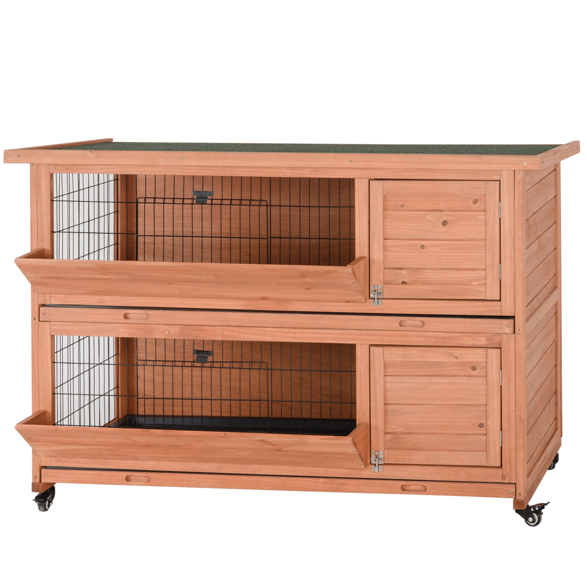 PawHut Outdoor Rabbit Hutch with Wheels, Quick on-the-Go Feeding, Wooden Rabbit Cage, Waterproof, Medium