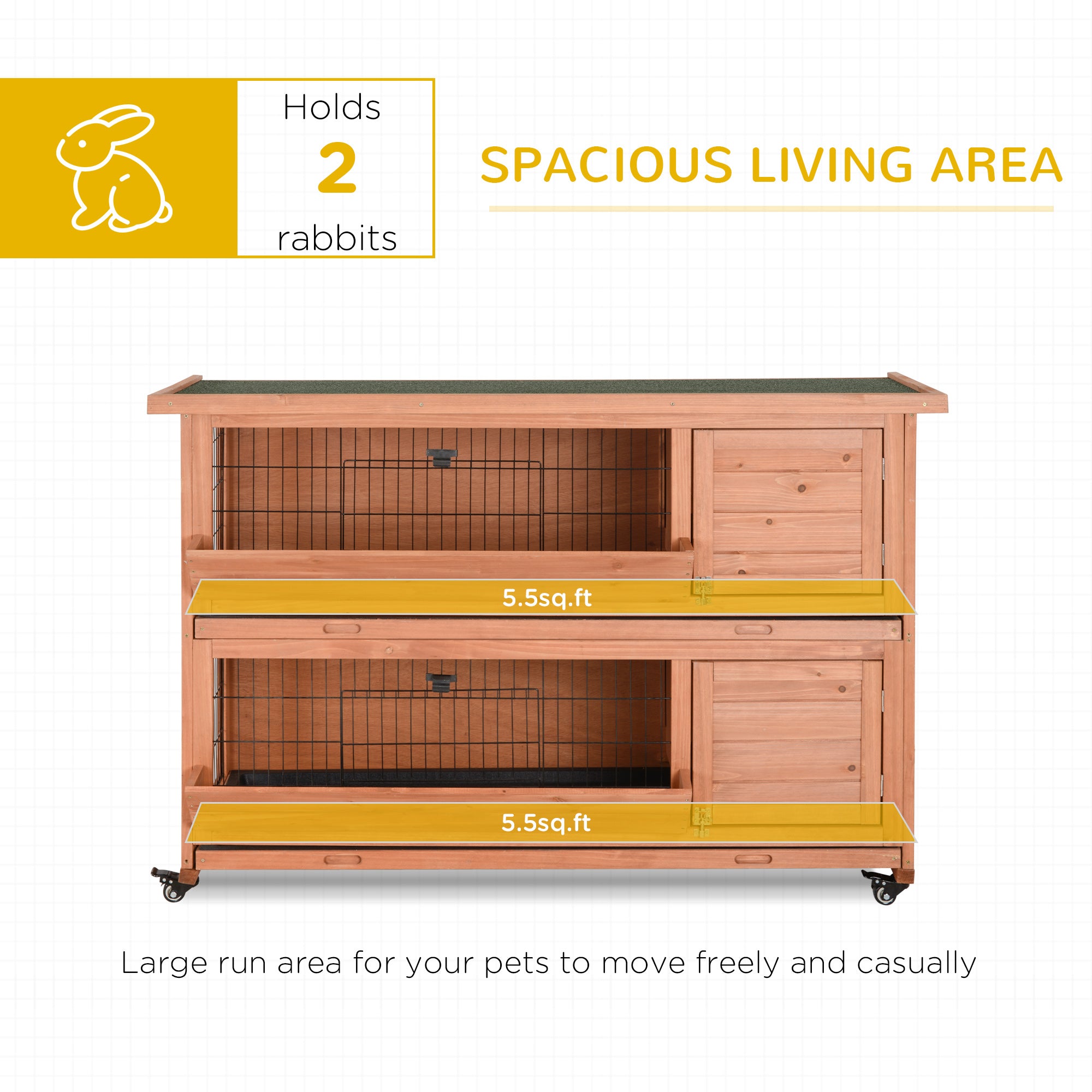 PawHut Outdoor Rabbit Hutch with Wheels, Quick on-the-Go Feeding, Wooden Rabbit Cage, Waterproof, Medium