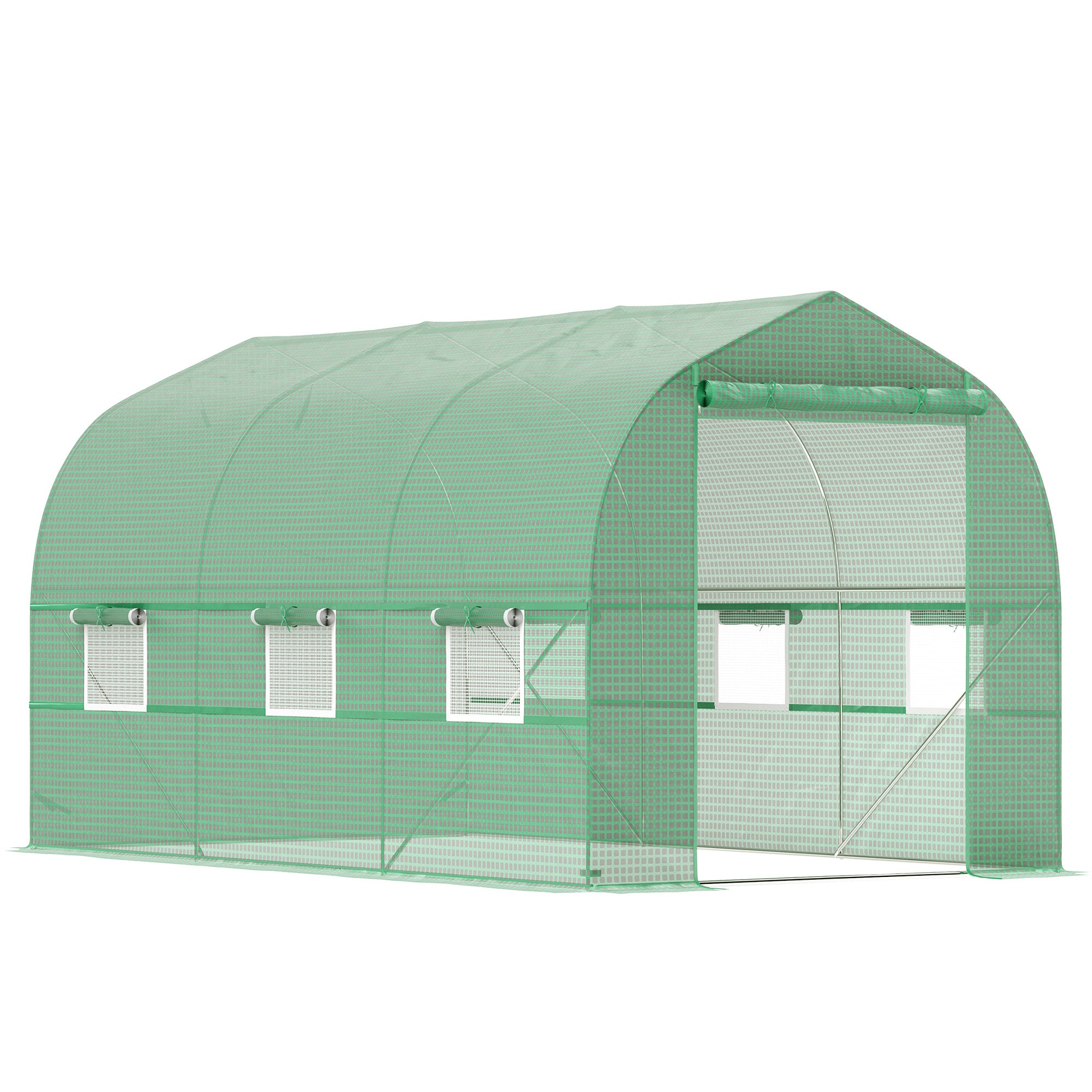 Outsunny 6.6' x 11' x 7' Walk-in Greenhouse Outdoor Plant Tunnel Warm Hot House w/ Roll Up Door and 6 Mesh Windows, Steel Frame, Green