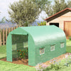 Outsunny 6.6' x 11' x 7' Walk-in Greenhouse Outdoor Plant Tunnel Warm Hot House w/ Roll Up Door and 6 Mesh Windows, Steel Frame, Green