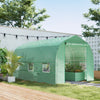 Outsunny 6.6' x 11' x 7' Walk-in Greenhouse Outdoor Plant Tunnel Warm Hot House w/ Roll Up Door and 6 Mesh Windows, Steel Frame, Green