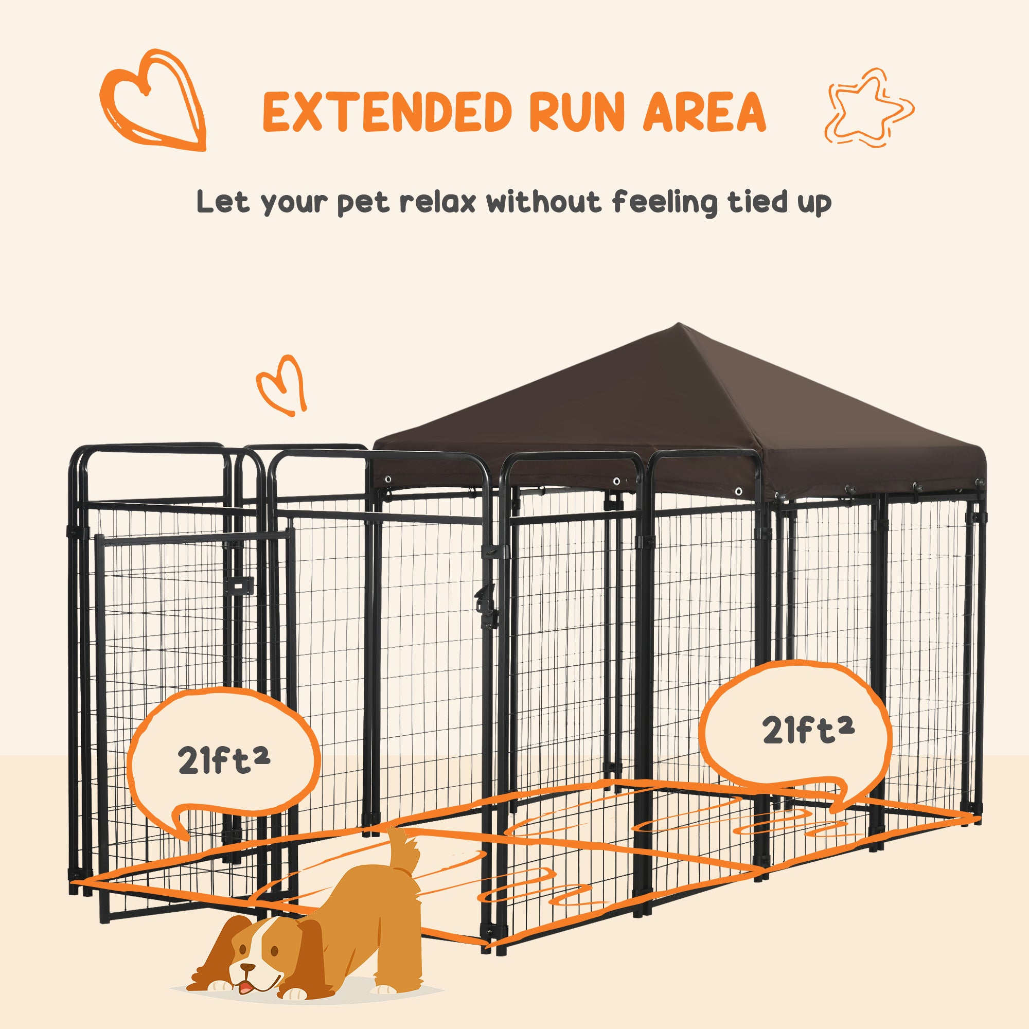 PawHut Dog Kennel Outdoor with Waterproof Canopy, Dog Run with Galvanized Chain Link, Secure Lock, for Backyard and Patio, Large and Medium Sized Dogs, Black