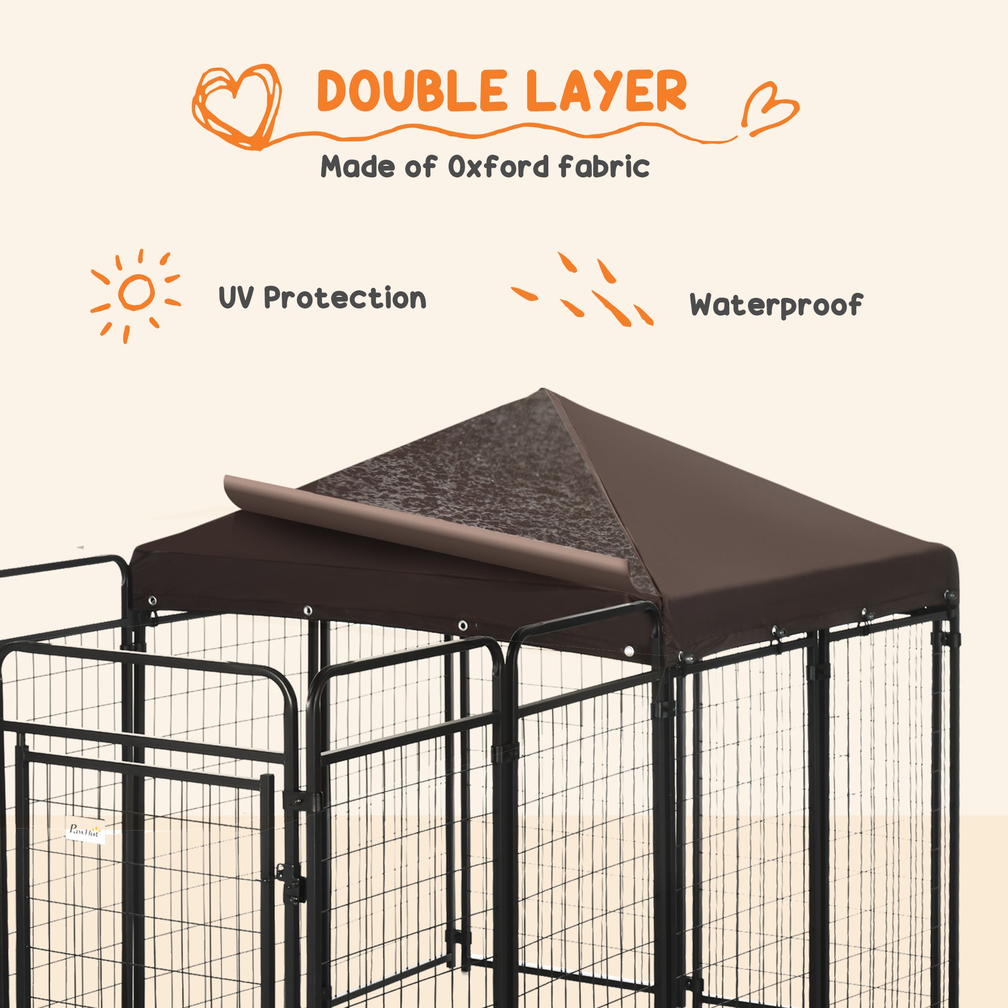 PawHut Dog Kennel Outdoor with Waterproof Canopy, Dog Run with Galvanized Chain Link, Secure Lock, for Backyard and Patio, Large and Medium Sized Dogs, Black