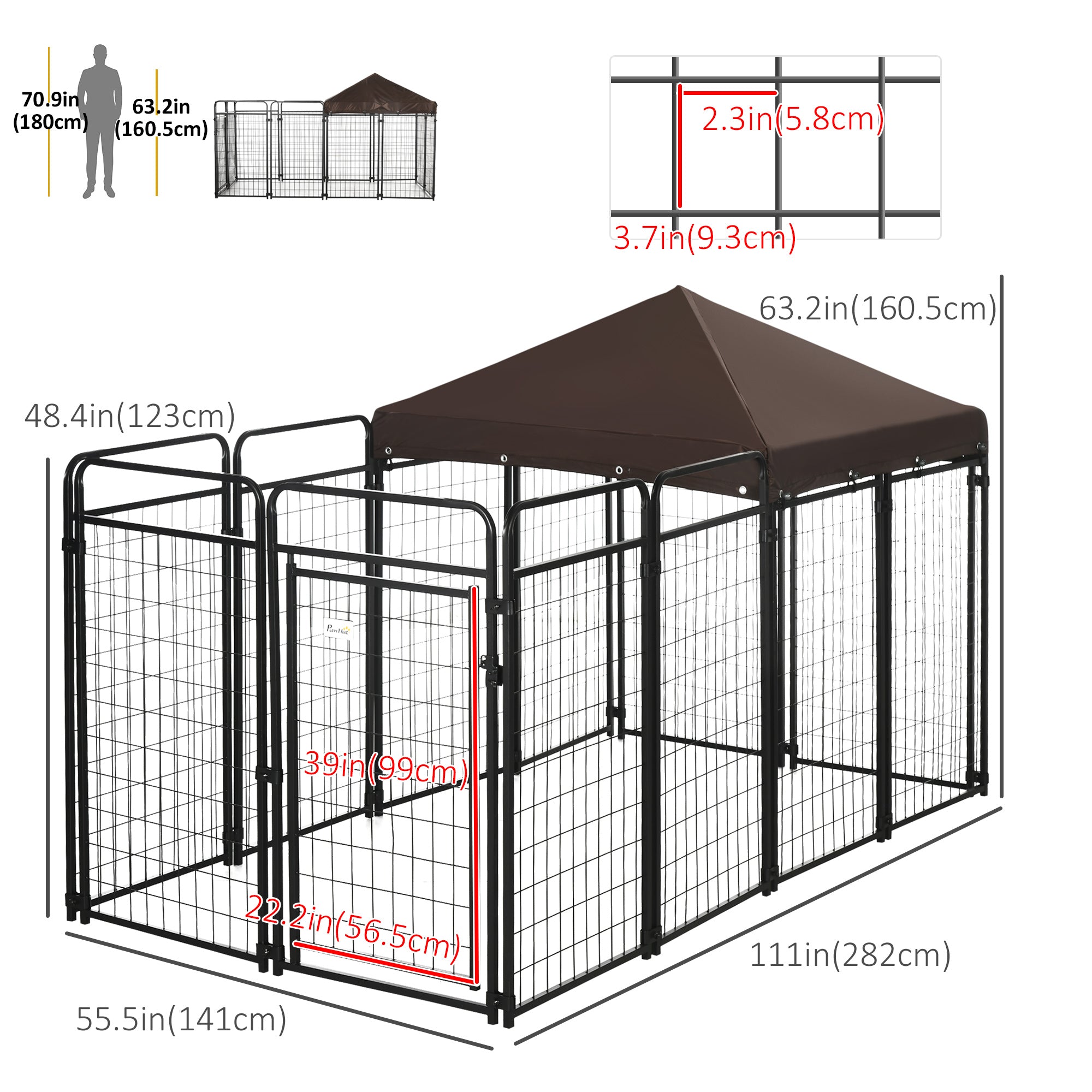 PawHut Dog Kennel Outdoor with Waterproof Canopy, Dog Run with Galvanized Chain Link, Secure Lock, for Backyard and Patio, Large and Medium Sized Dogs, Black
