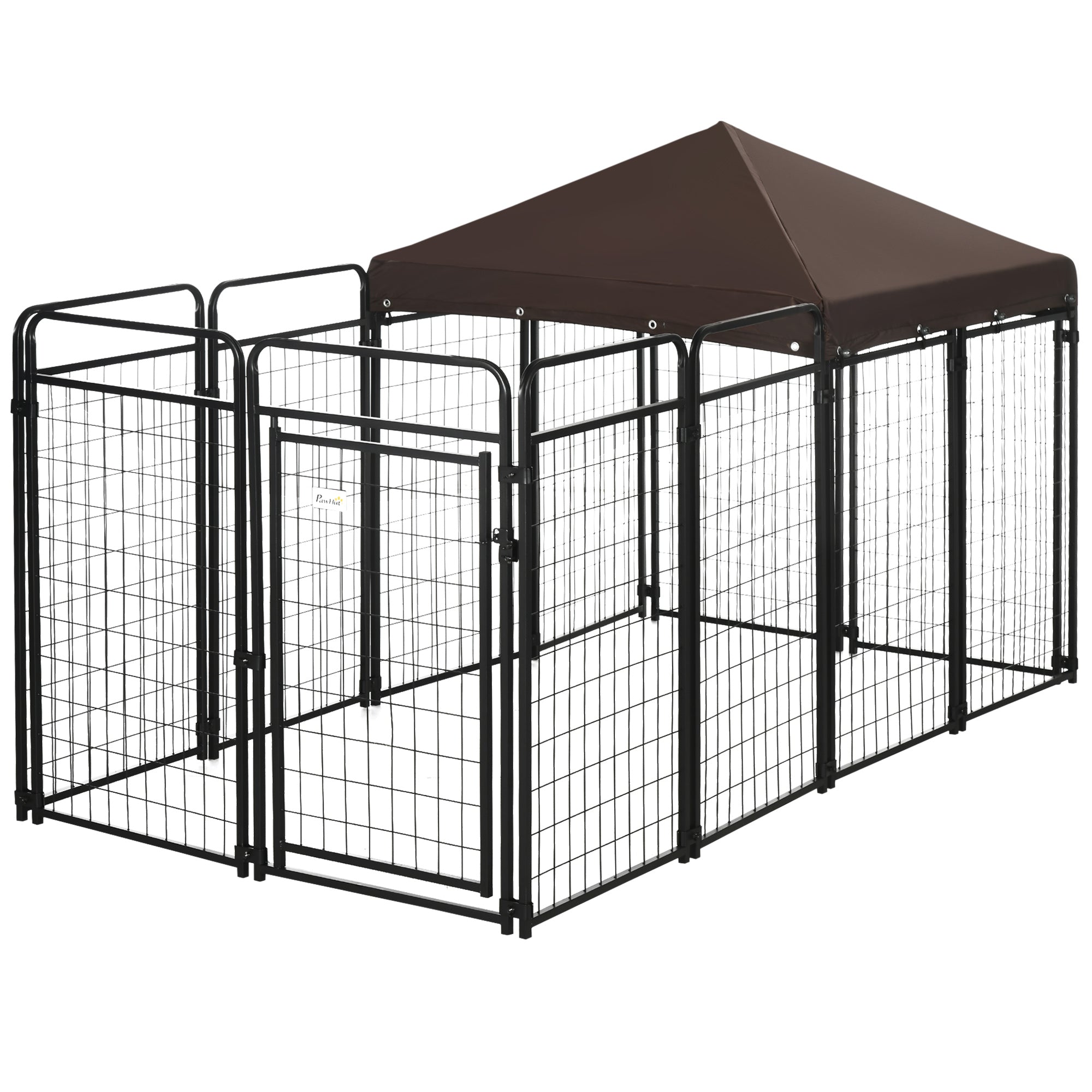 PawHut Dog Kennel Outdoor with Waterproof Canopy, Dog Run with Galvanized Chain Link, Secure Lock, for Backyard and Patio, Large and Medium Sized Dogs, Black