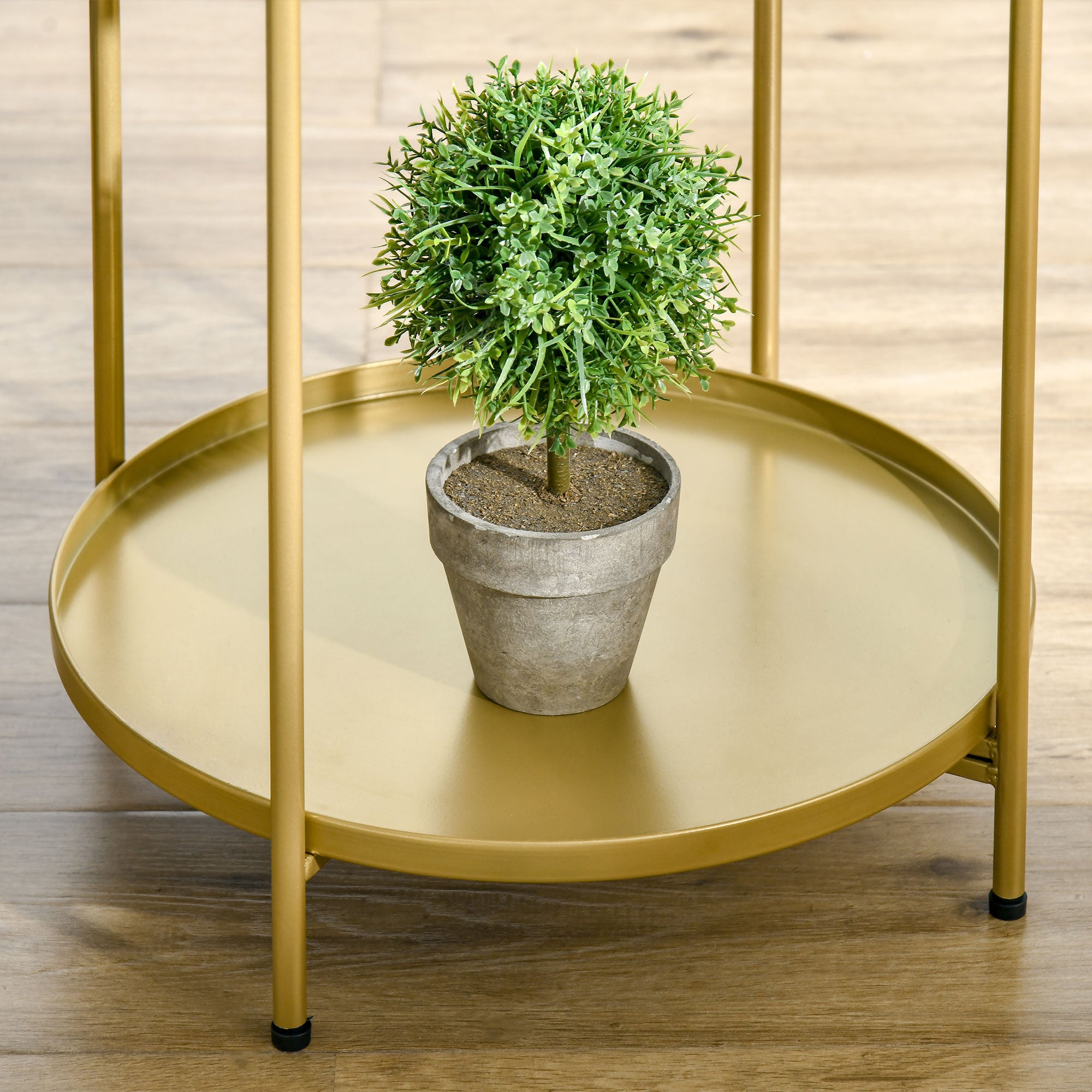 HOMCOM 2-Tier Gold End Table, Sofa Side Table for Small Spaces, Accent Table with Removable Trays and Metal Frame for Living Room Bedroom