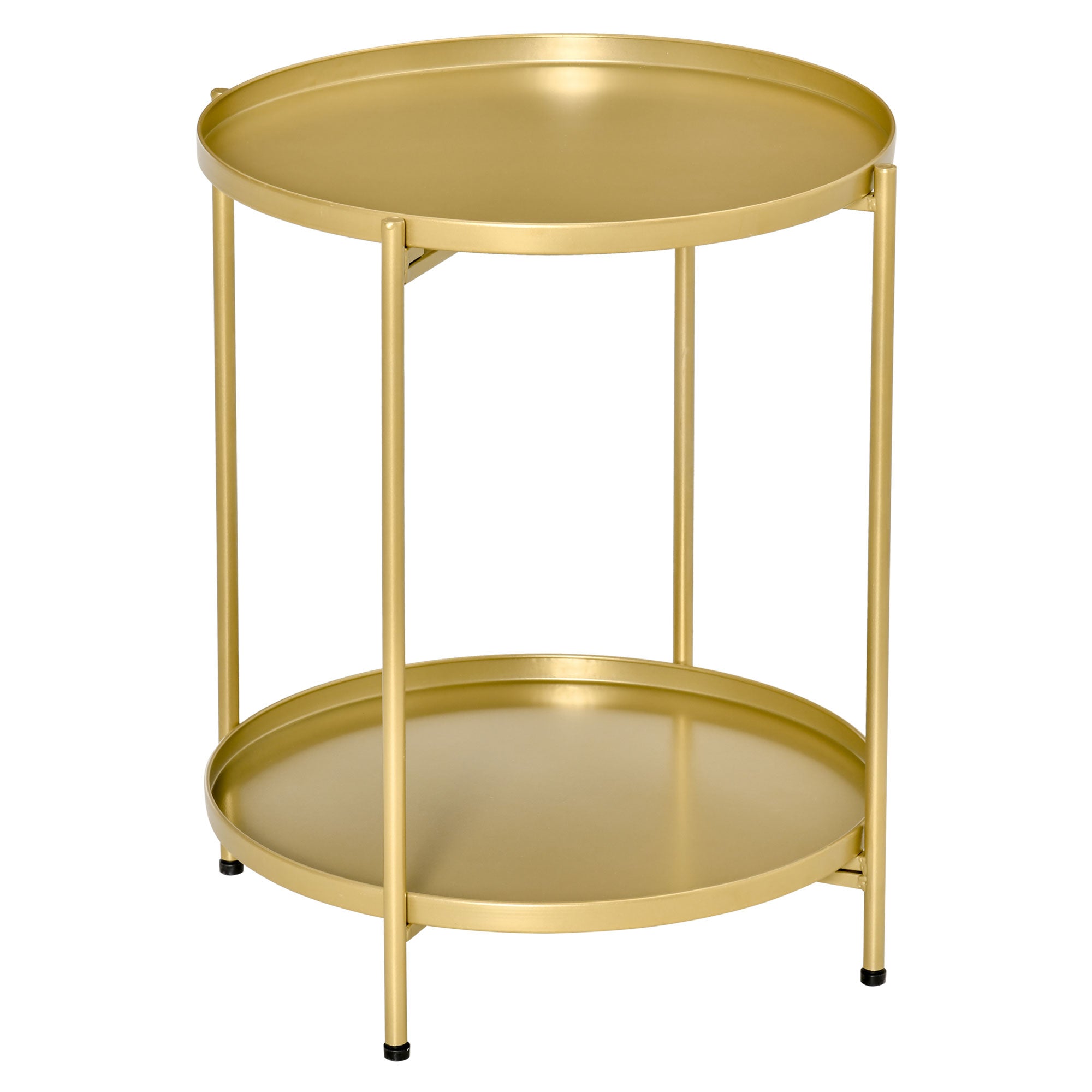 HOMCOM 2-Tier Gold End Table, Sofa Side Table for Small Spaces, Accent Table with Removable Trays and Metal Frame for Living Room Bedroom