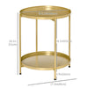 HOMCOM 2-Tier Gold End Table, Sofa Side Table for Small Spaces, Accent Table with Removable Trays and Metal Frame for Living Room Bedroom