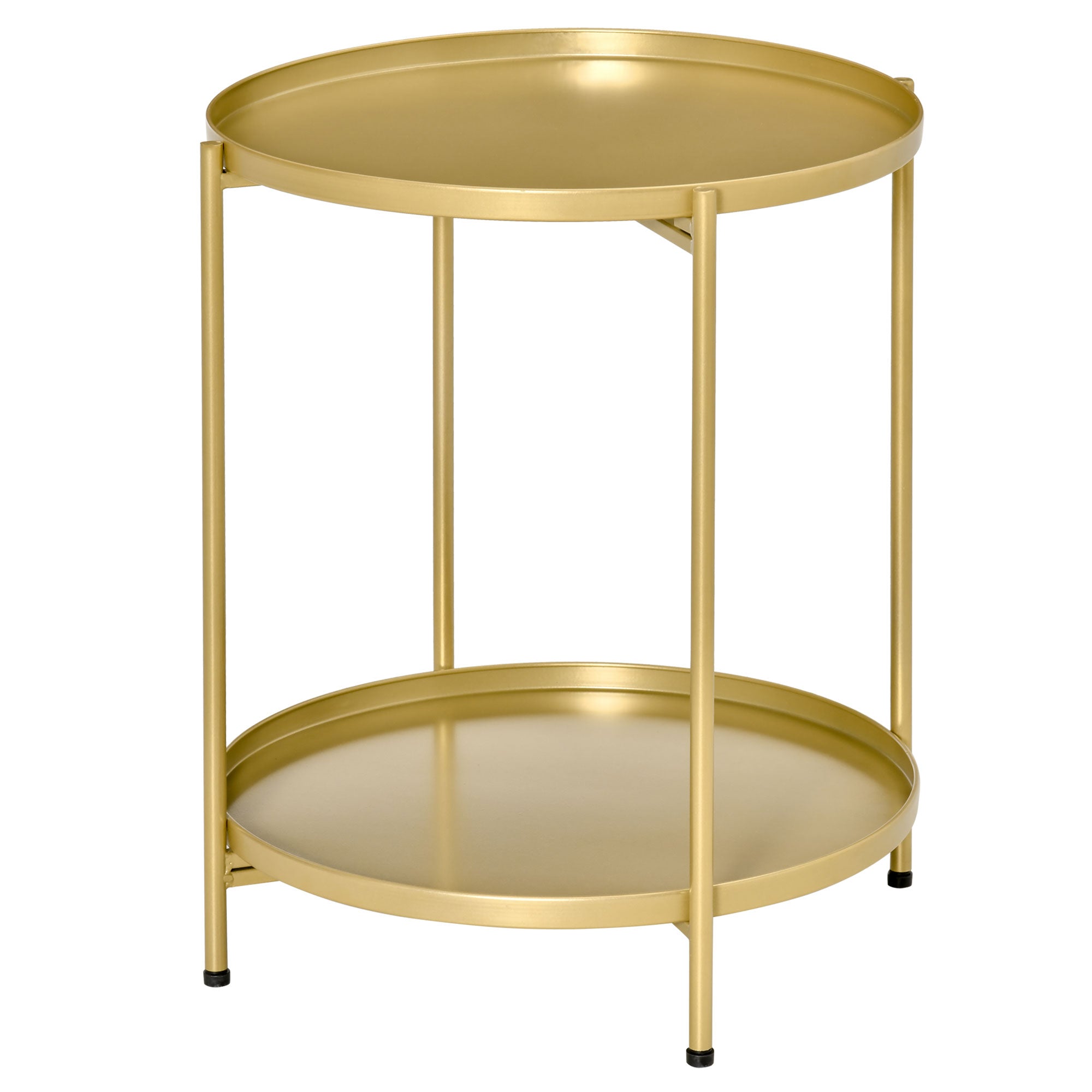 HOMCOM 2-Tier Gold End Table, Sofa Side Table for Small Spaces, Accent Table with Removable Trays and Metal Frame for Living Room Bedroom
