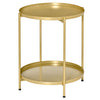 HOMCOM 2-Tier Gold End Table, Sofa Side Table for Small Spaces, Accent Table with Removable Trays and Metal Frame for Living Room Bedroom