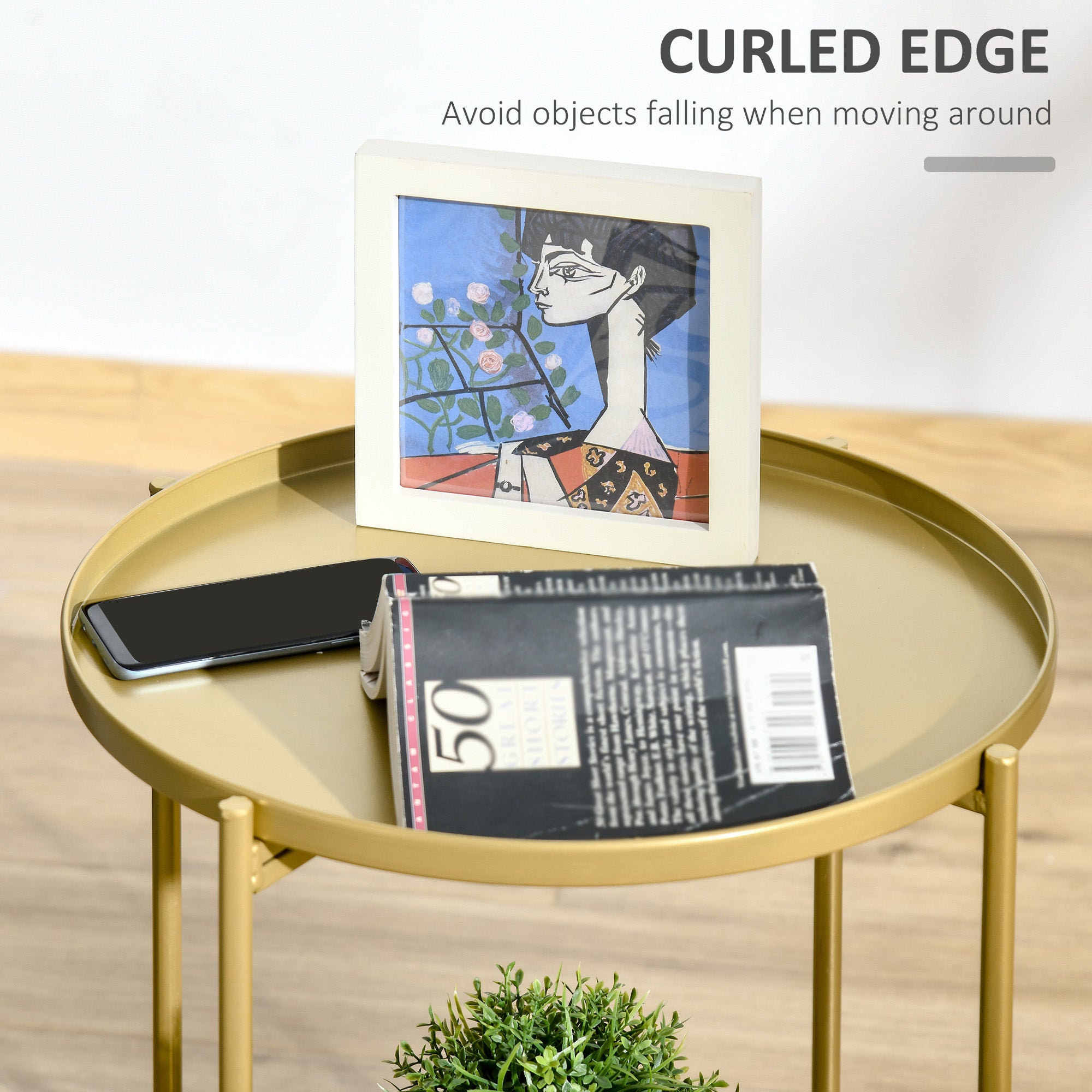 HOMCOM 2-Tier Gold End Table, Sofa Side Table for Small Spaces, Accent Table with Removable Trays and Metal Frame for Living Room Bedroom