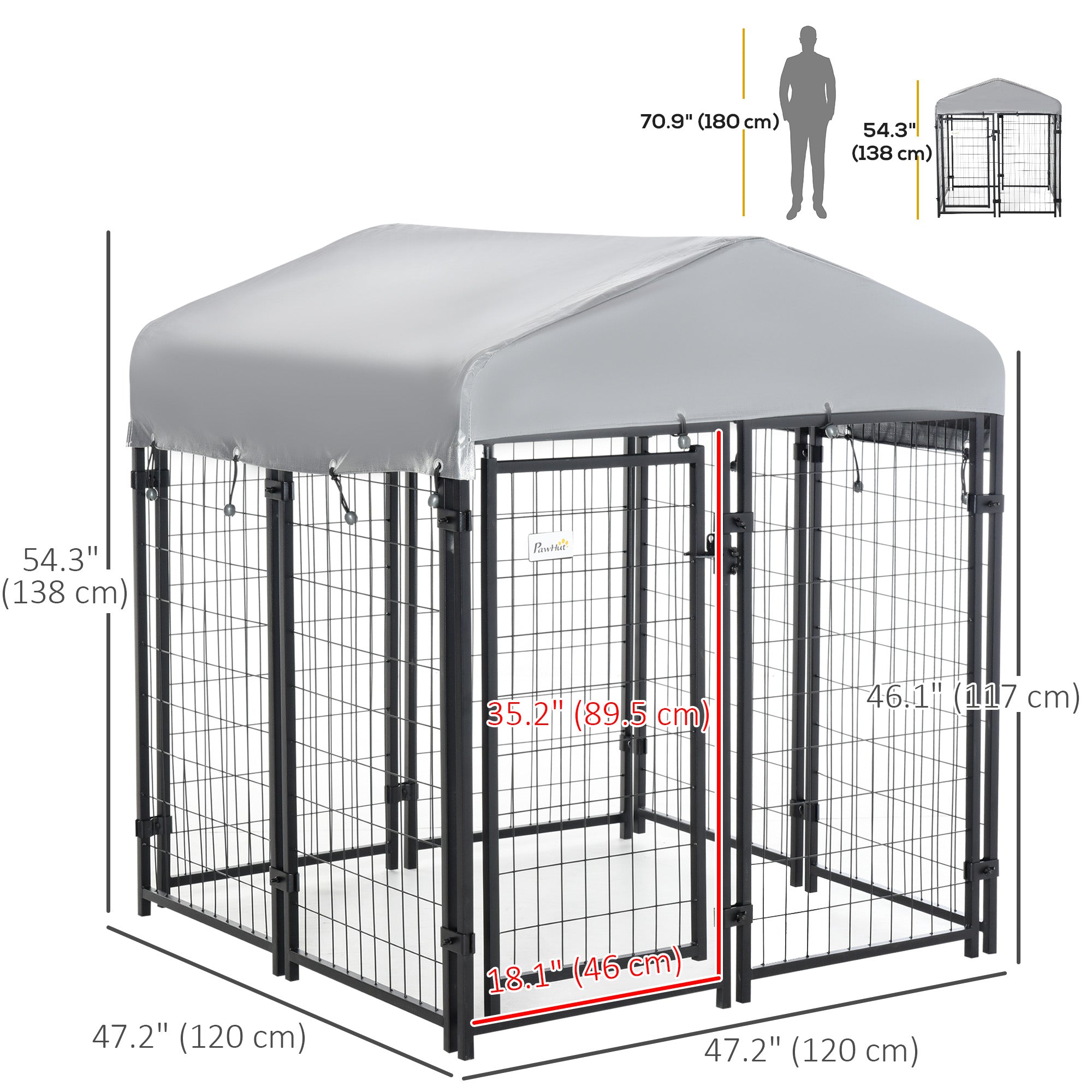 PawHut 4' x 4' x 4.5' Large Outdoor Dog Kennel Run Steel Fence with UV-Resistant Oxford Cloth Roof & Secure Lock