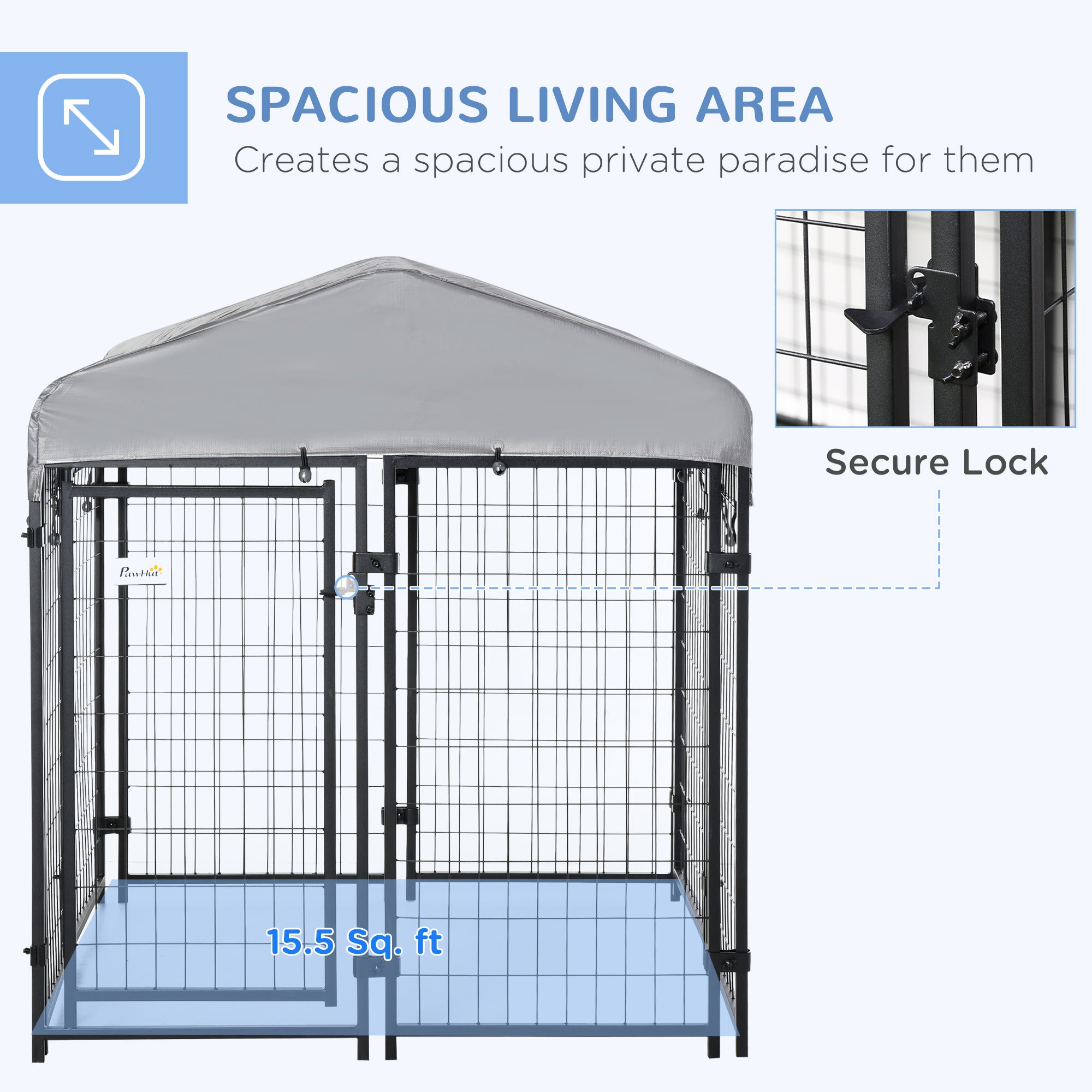 PawHut 4' x 4' x 4.5' Large Outdoor Dog Kennel Run Steel Fence with UV-Resistant Oxford Cloth Roof & Secure Lock