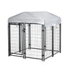 PawHut 4' x 4' x 4.5' Large Outdoor Dog Kennel Run Steel Fence with UV-Resistant Oxford Cloth Roof & Secure Lock