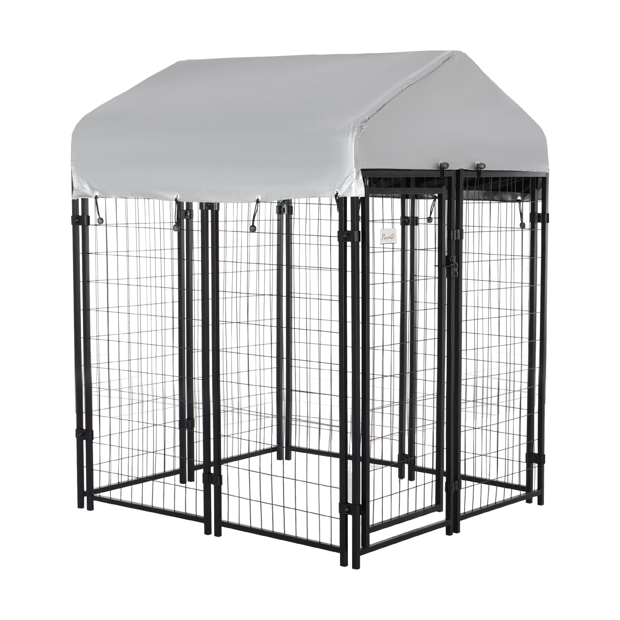 PawHut 4' x 4' x 4.5' Large Outdoor Dog Kennel Run Steel Fence with UV-Resistant Oxford Cloth Roof & Secure Lock