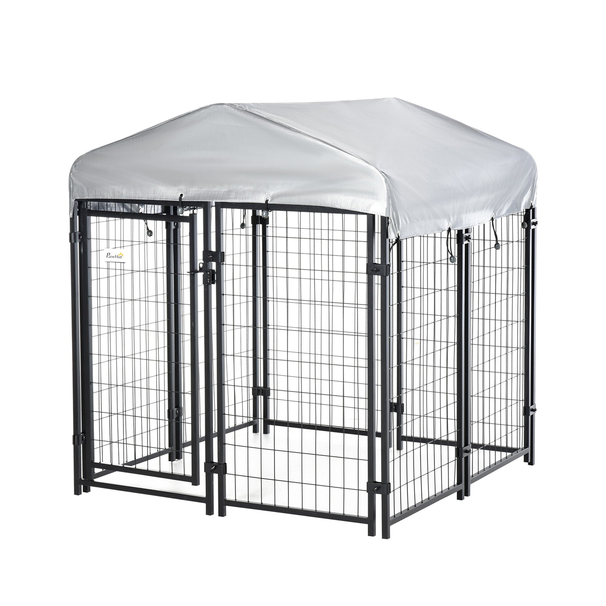 PawHut 4' x 4' x 4.5' Large Outdoor Dog Kennel Run Steel Fence with UV-Resistant Oxford Cloth Roof & Secure Lock