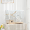 PawHut Hamster Cage, Transparent Small Animal House with Deep Bottom, Wooden Ramp, Hut, Bathroom and Exercise Wheel for Hamster and Gerbil, 23.2" L x 14" W x 18.5" H, White