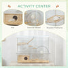 PawHut Hamster Cage, Transparent Small Animal House with Deep Bottom, Wooden Ramp, Hut, Bathroom and Exercise Wheel for Hamster and Gerbil, 23.2" L x 14" W x 18.5" H, White