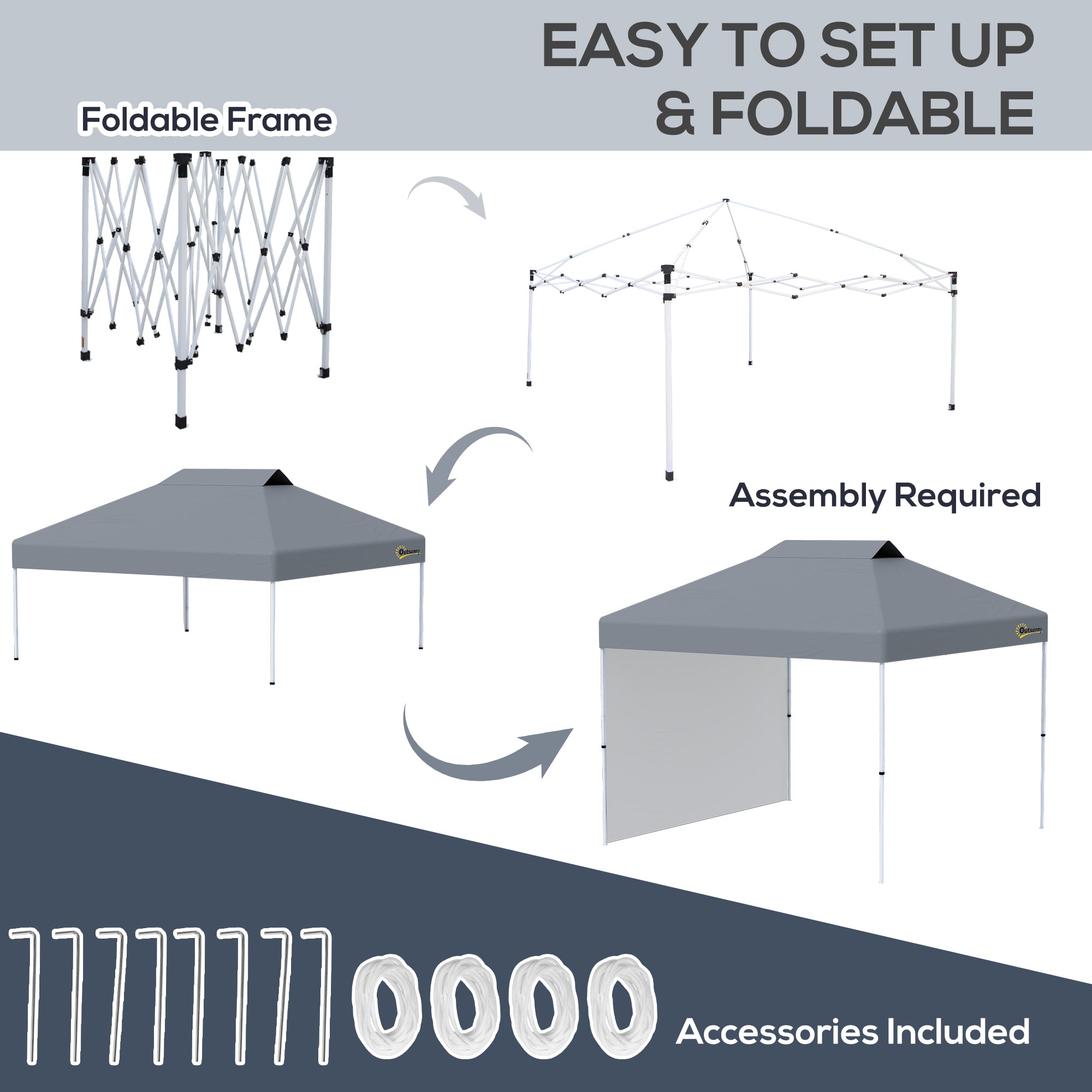 Outsunny 10' x 10' Pop Up Canopy Tent, Instant Sun Shelter with 3-level Adjustable Height, 1 Sidewall, and Wheeled Carry Bag for Outdoor, Garden, Patio, Grey