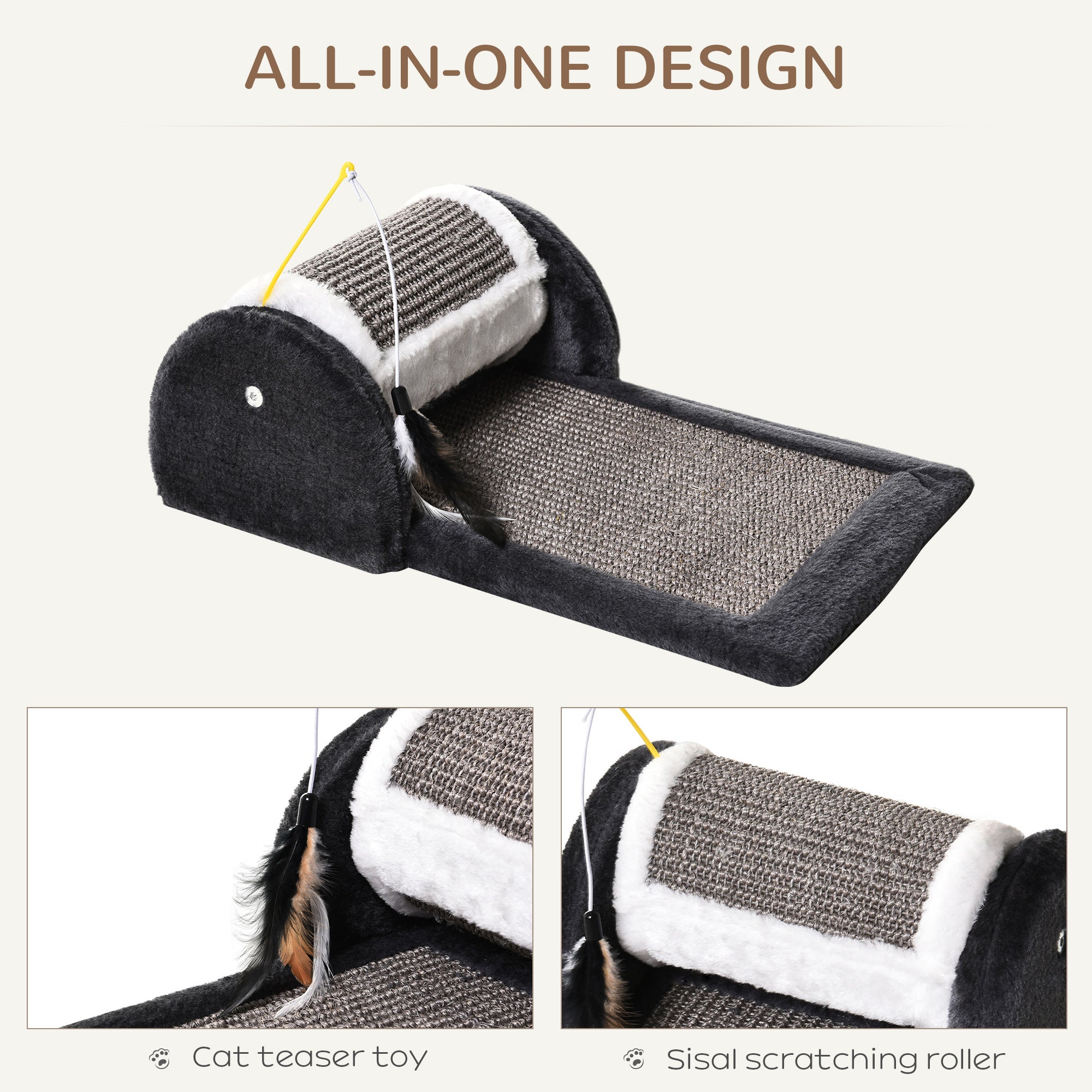 PawHut Cat Scratching Pad Board Mat Kitten Pet Play Toy Activity Center Scratcher Roller Perches Platform Grey