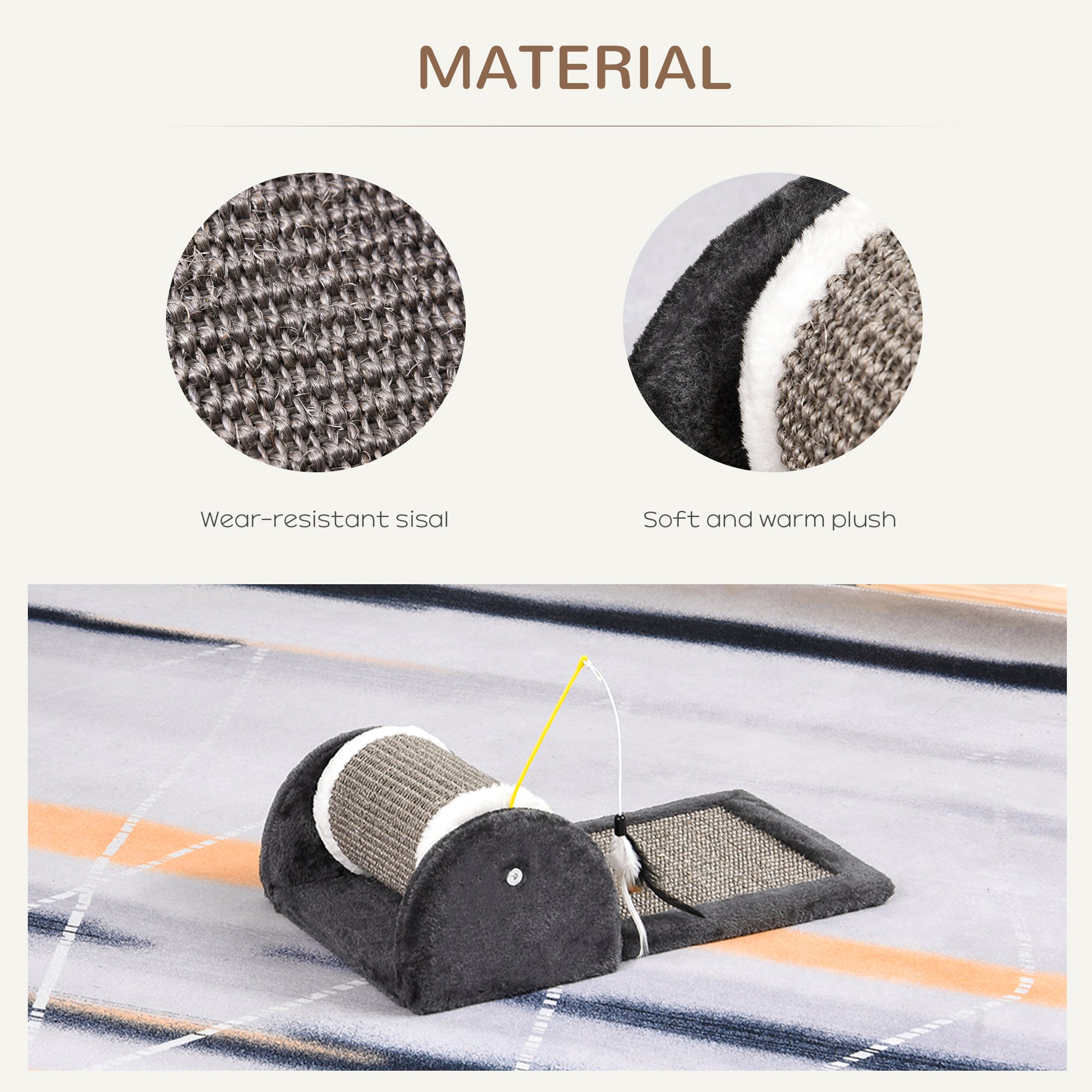 PawHut Cat Scratching Pad Board Mat Kitten Pet Play Toy Activity Center Scratcher Roller Perches Platform Grey