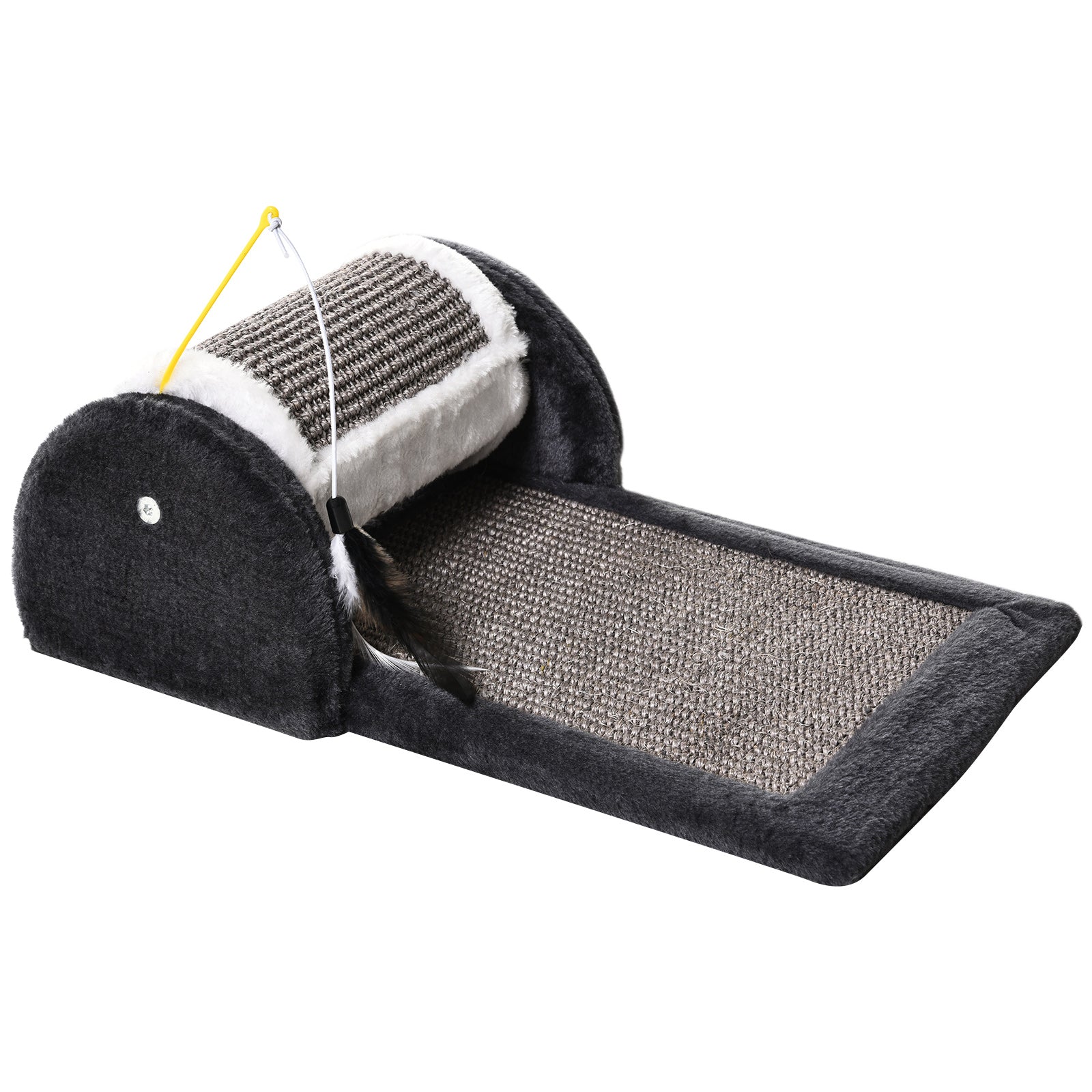 PawHut Cat Scratching Pad Board Mat Kitten Pet Play Toy Activity Center Scratcher Roller Perches Platform Grey