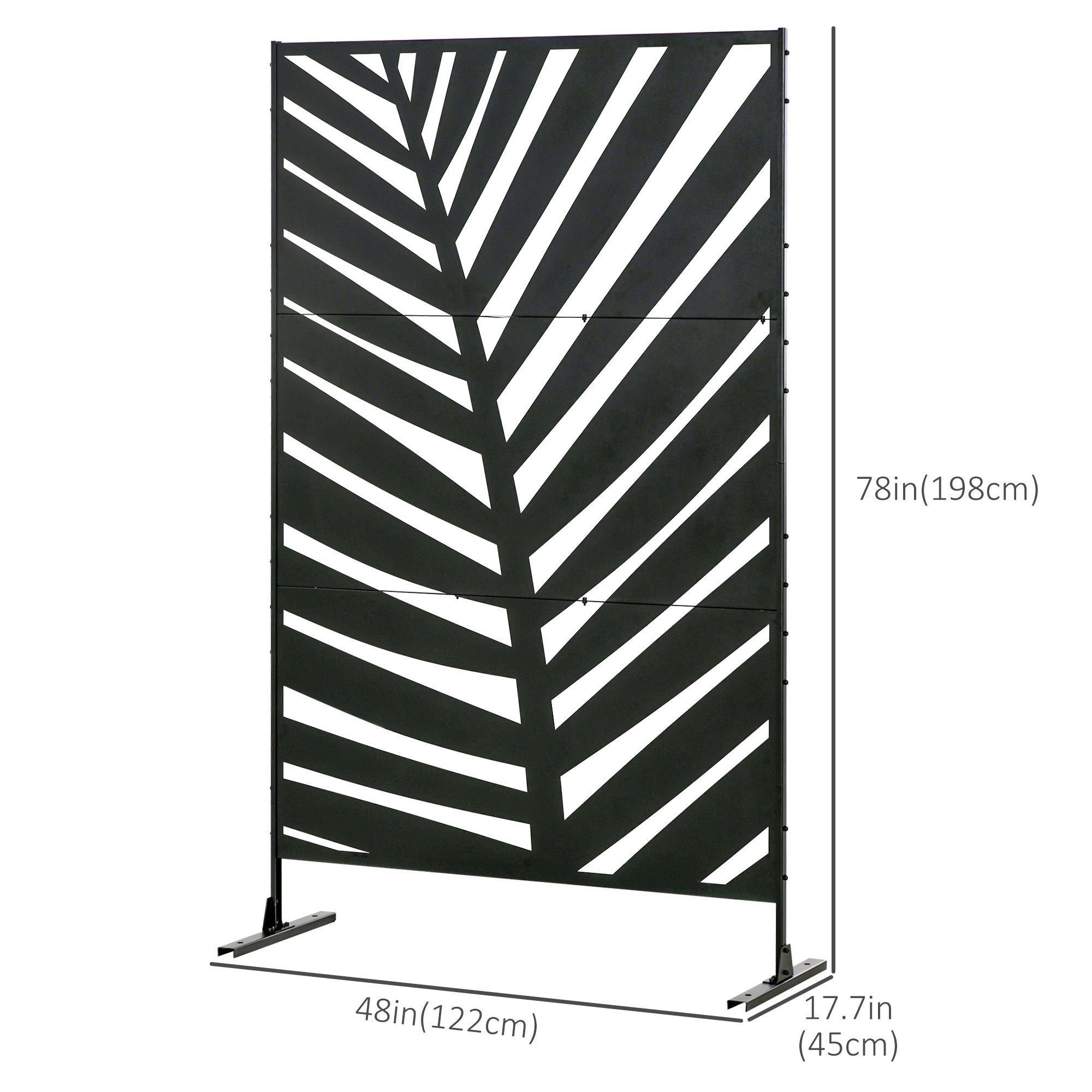 Outsunny Metal Outdoor Privacy Screen, Decorative Outdoor Divider with Stand and Expansion Screws, Freestanding Privacy Panel for Garden Backyard Deck Pool, Banana Leaf Style
